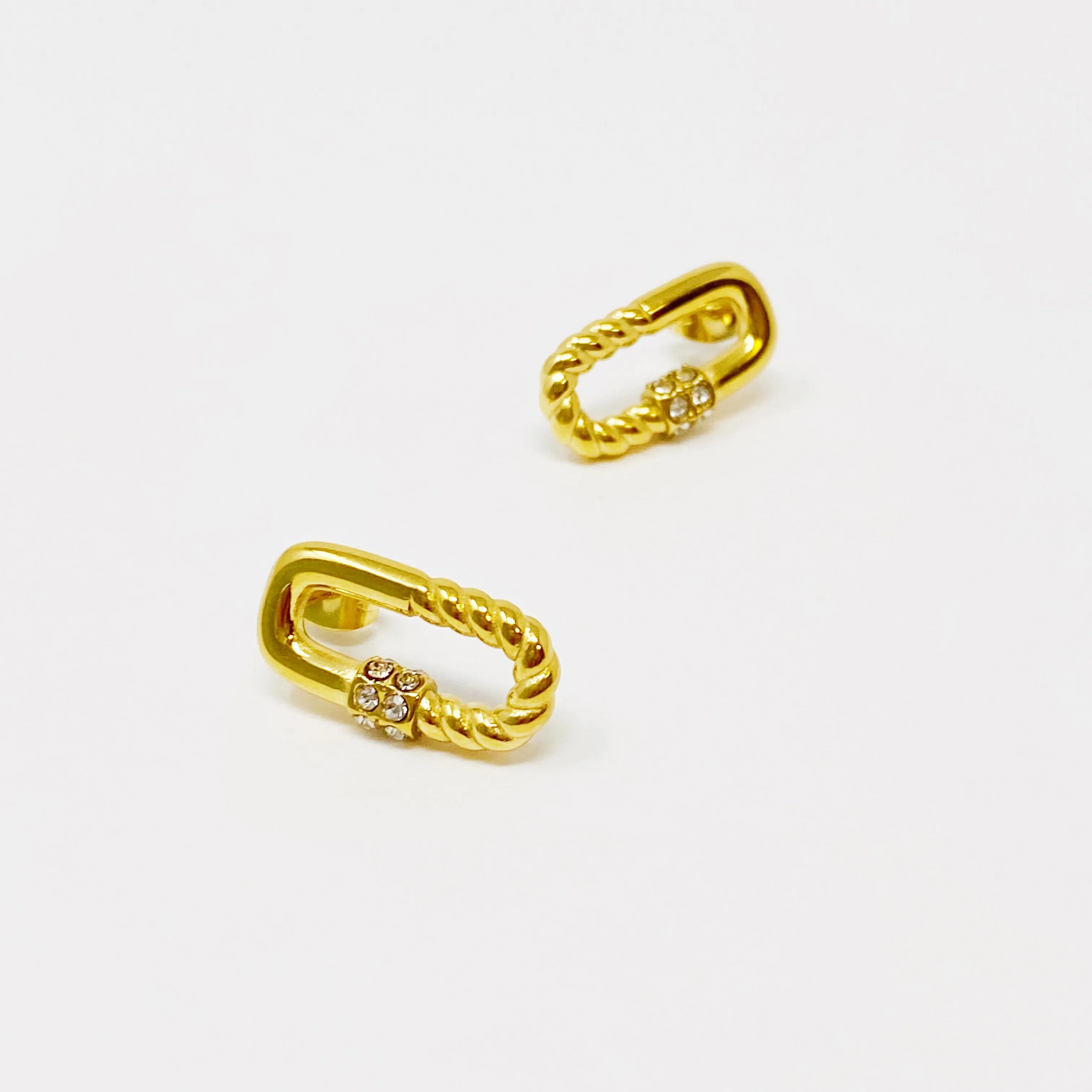 18K Gold Plated Stainless Steel Cubic Zirconia Cabled Link Stud Earrings