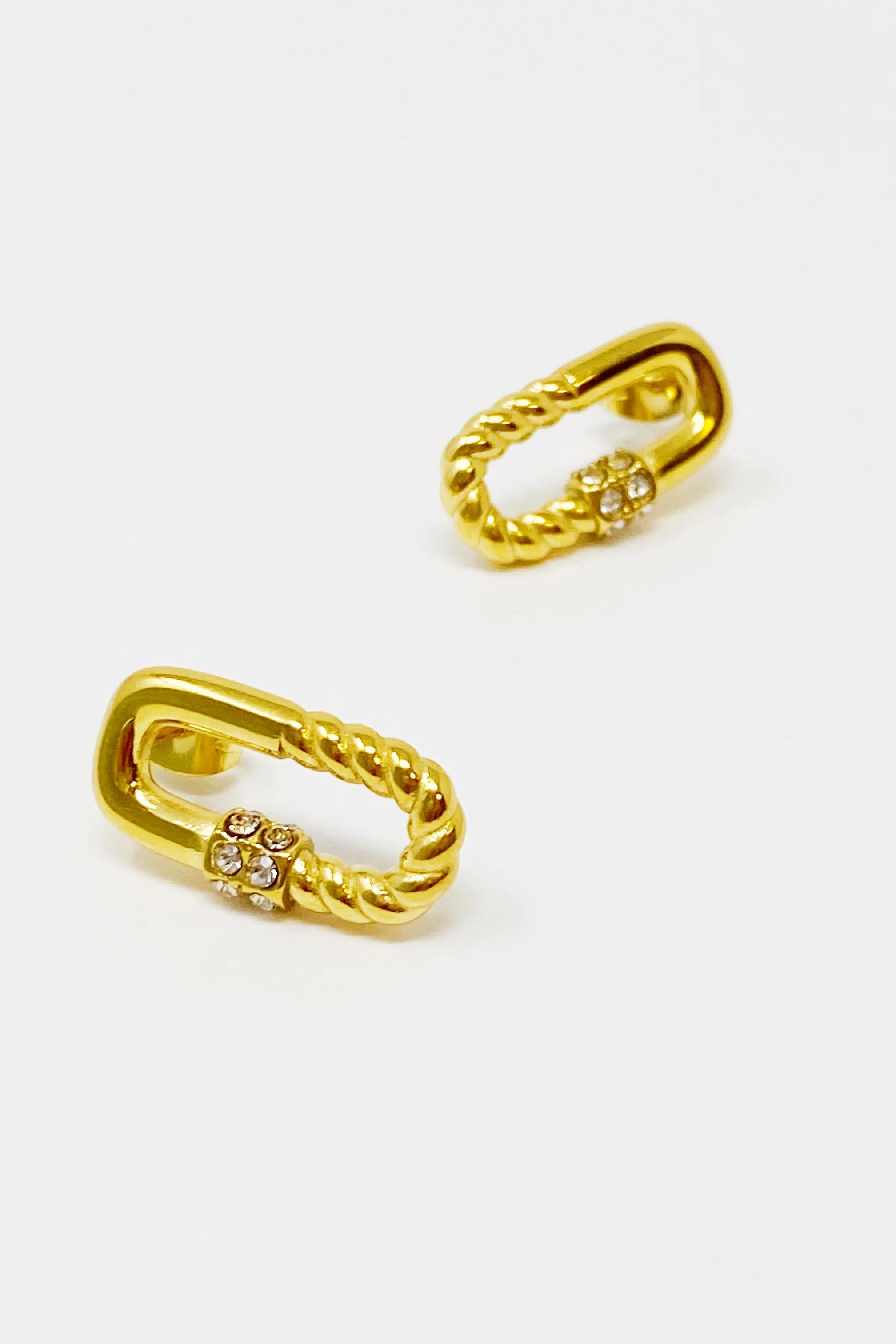 18K Gold Plated Stainless Steel Cubic Zirconia Cabled Link Stud Earrings