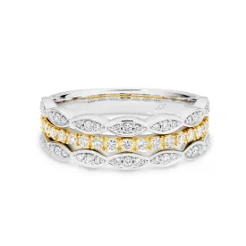 18K W/R/Y Gold Three Row Diamond Dress Ring