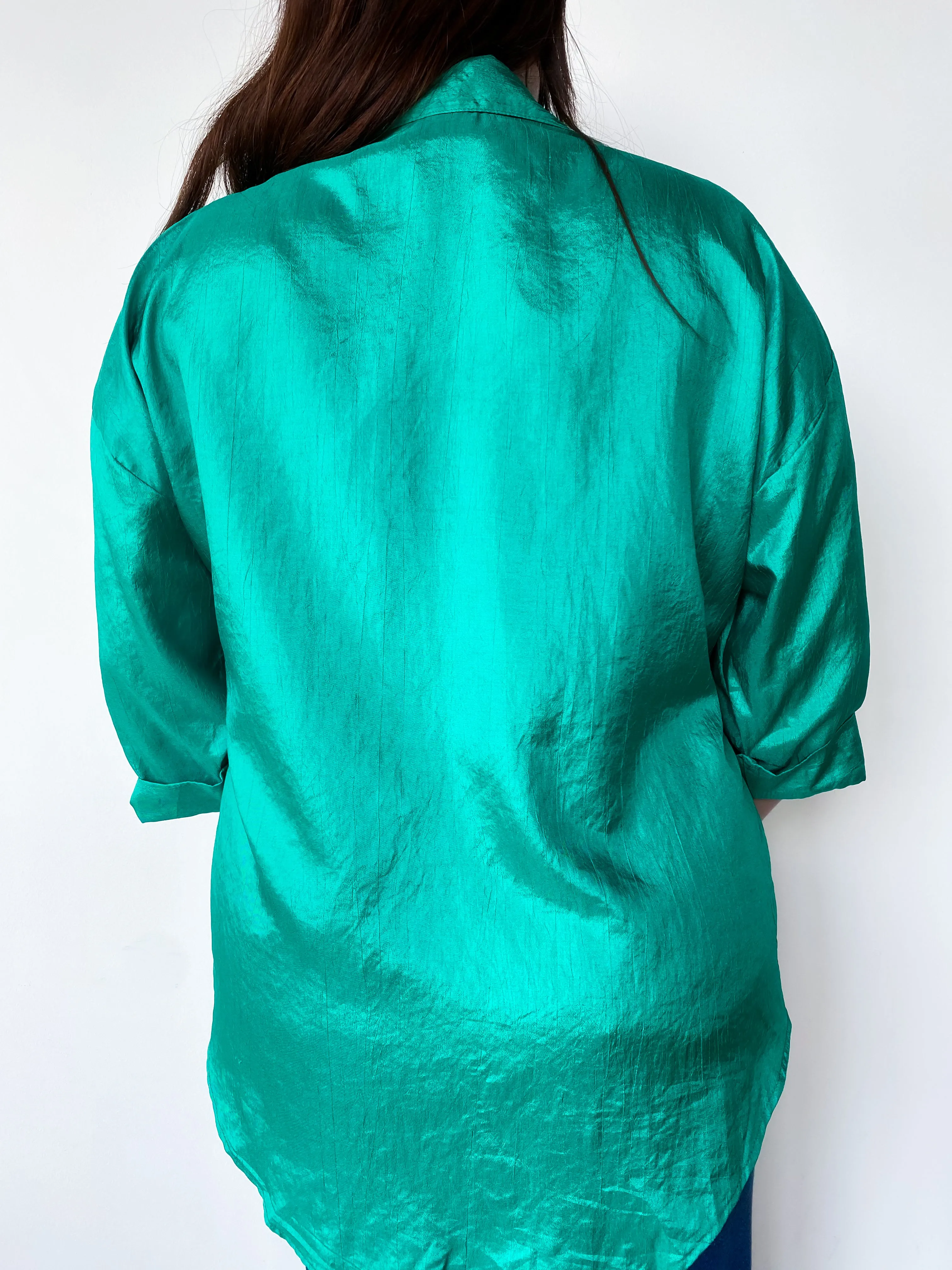 1990s Kelly Green Button Down Blouse, sz. 2X