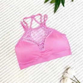 #606 High Neck Lace Bralette (Pink)