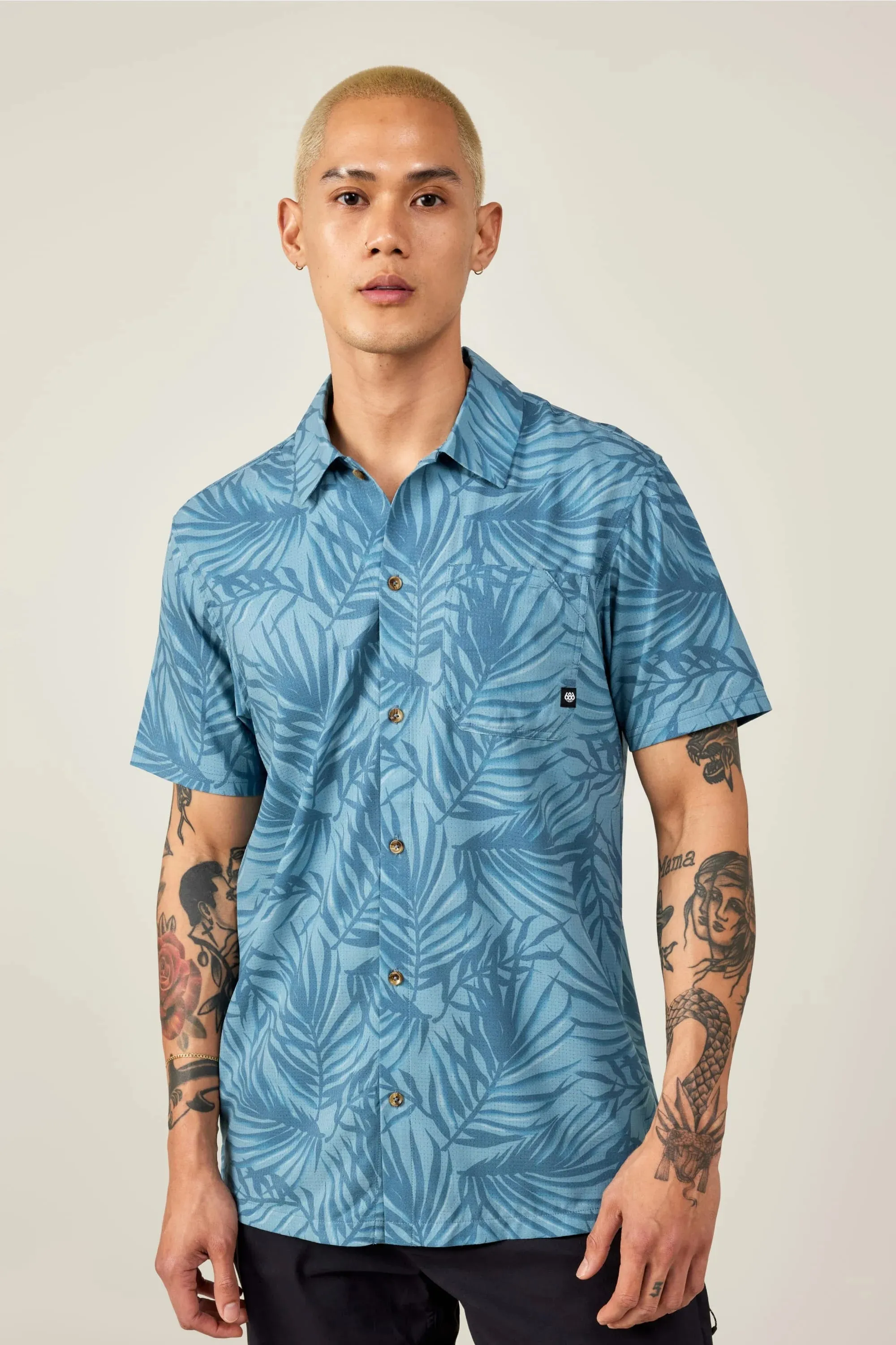 686 Nomad Perforated Button Down Shirt Palm Blue