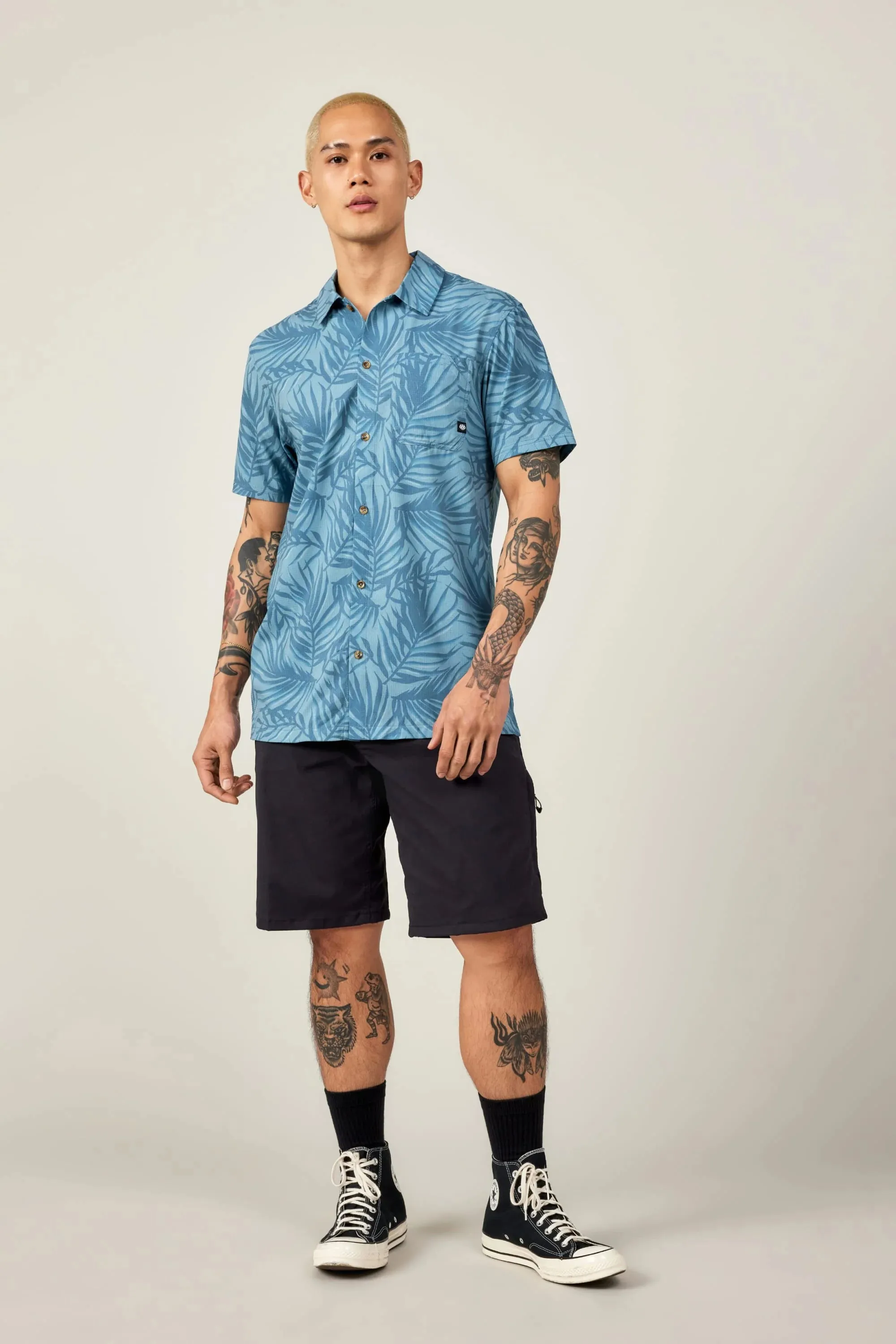 686 Nomad Perforated Button Down Shirt Palm Blue