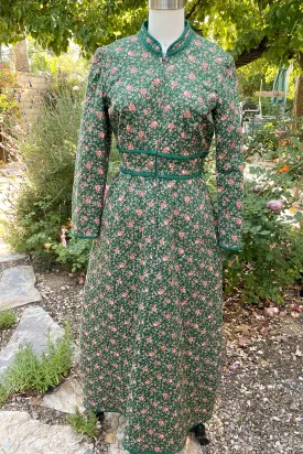 70s Calico Print Quilted Robe/Quilted Hippie Prairie Cottagecore Maxi Dress S