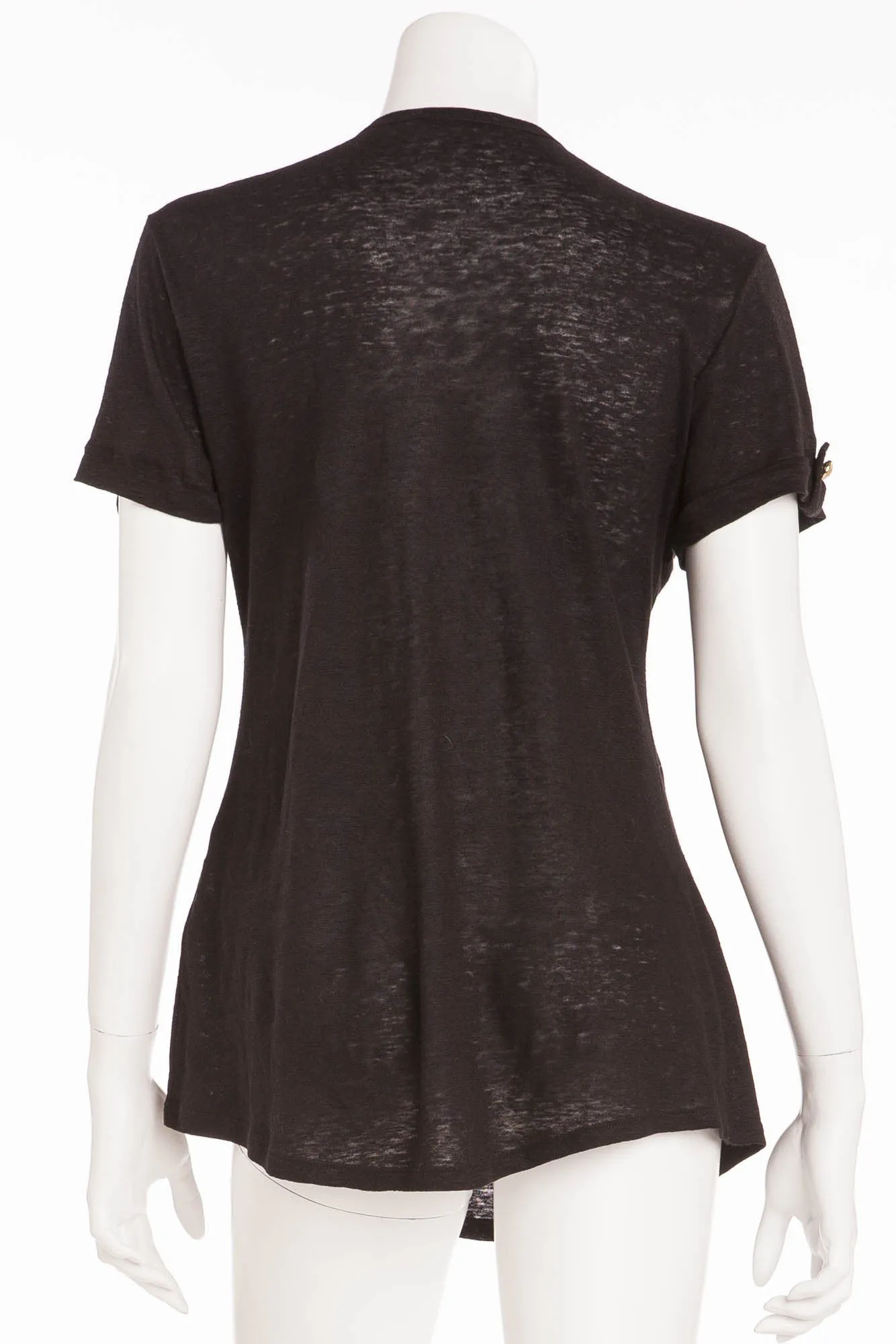 Balmain - Short Sleeve Black Top with Gold Buttons - FR 40