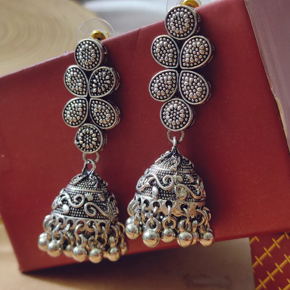 Bhavi Jewels Oxidised Jhumki Earrings