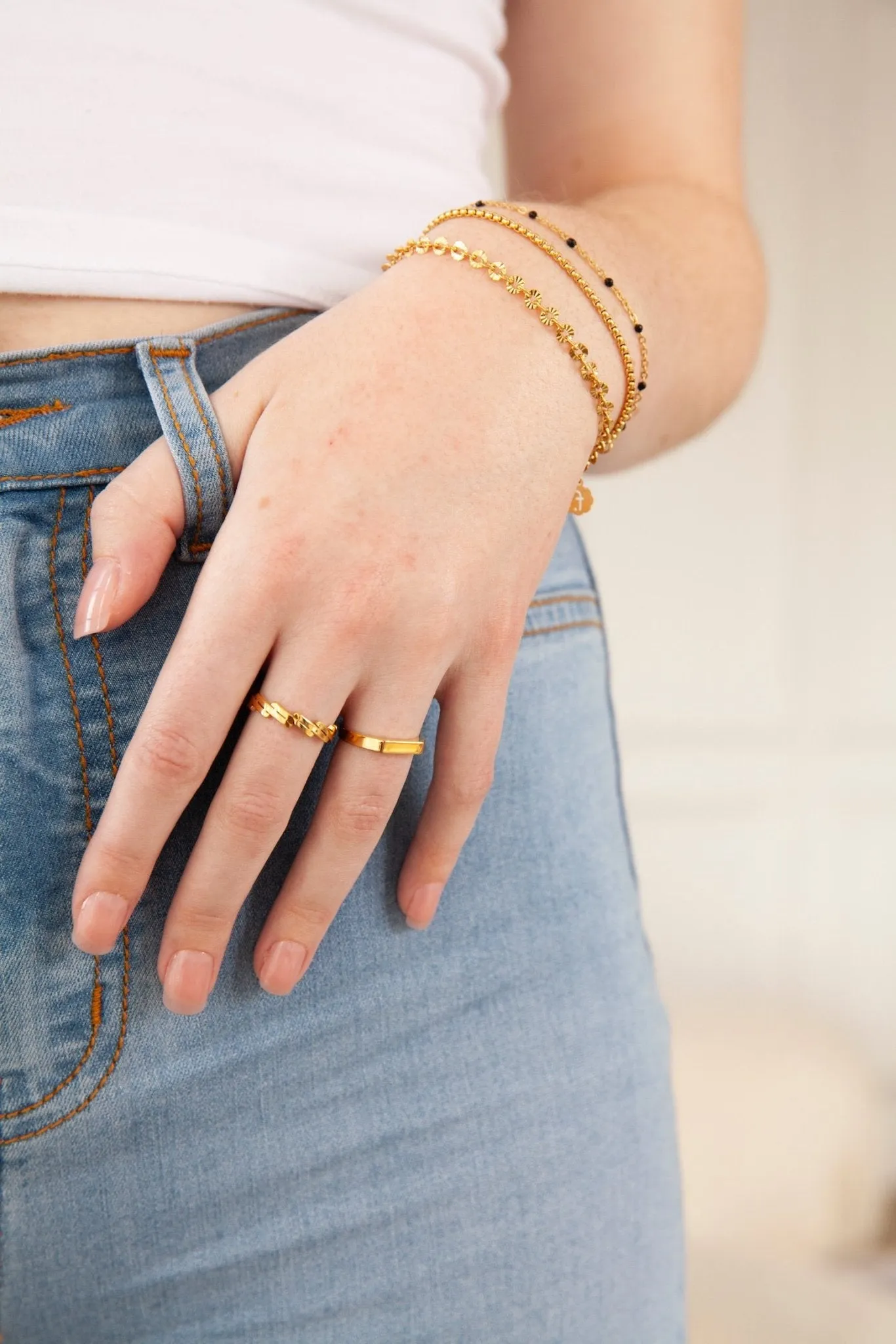 Black Enamel Beaded Bracelet in Gold