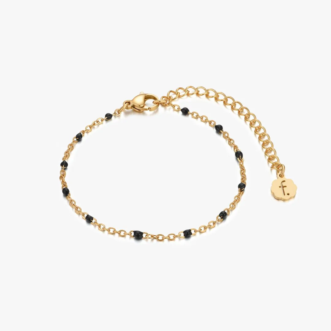 Black Enamel Beaded Bracelet in Gold