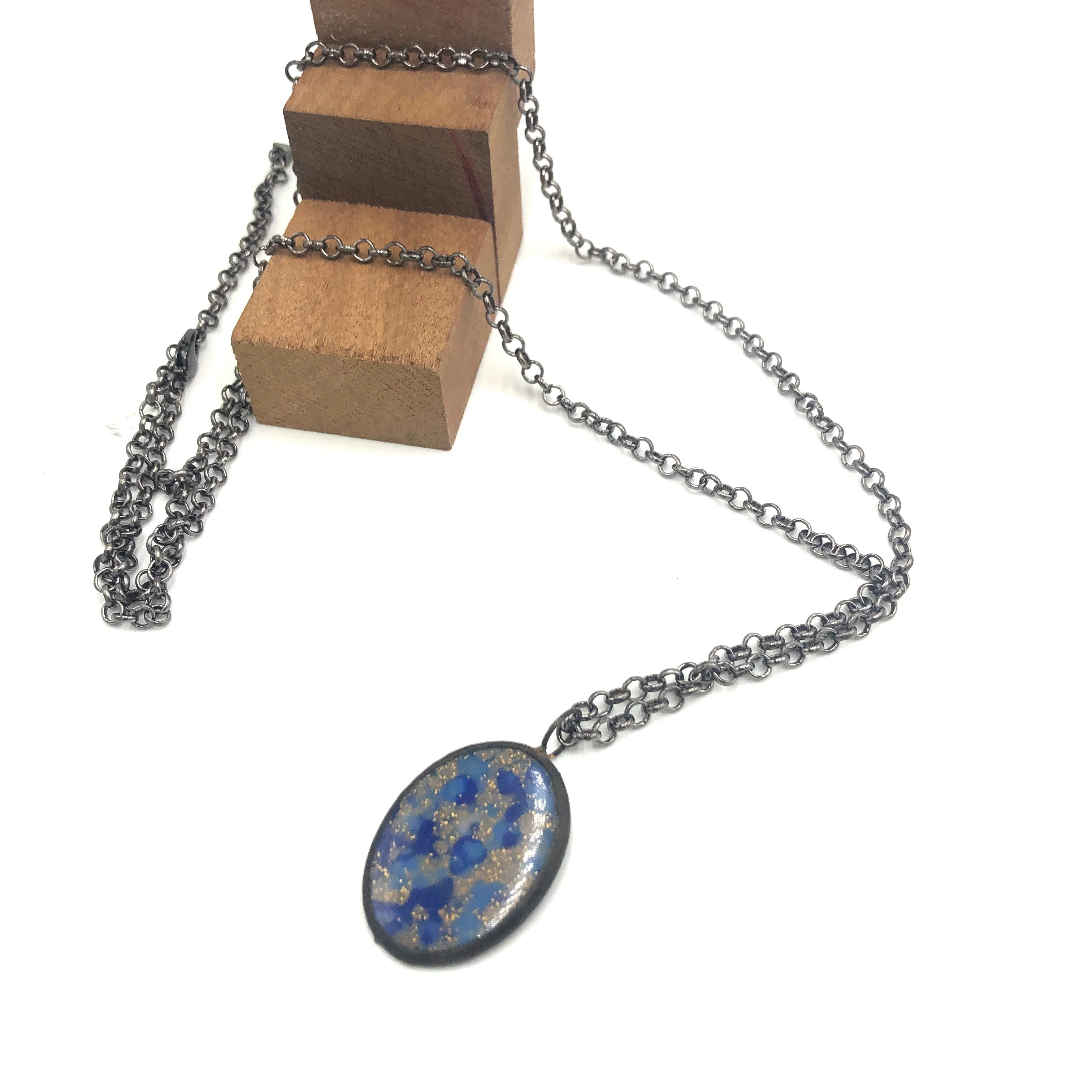 Blue & Bling Oval Mosaic Layering Necklace - Final Sale*