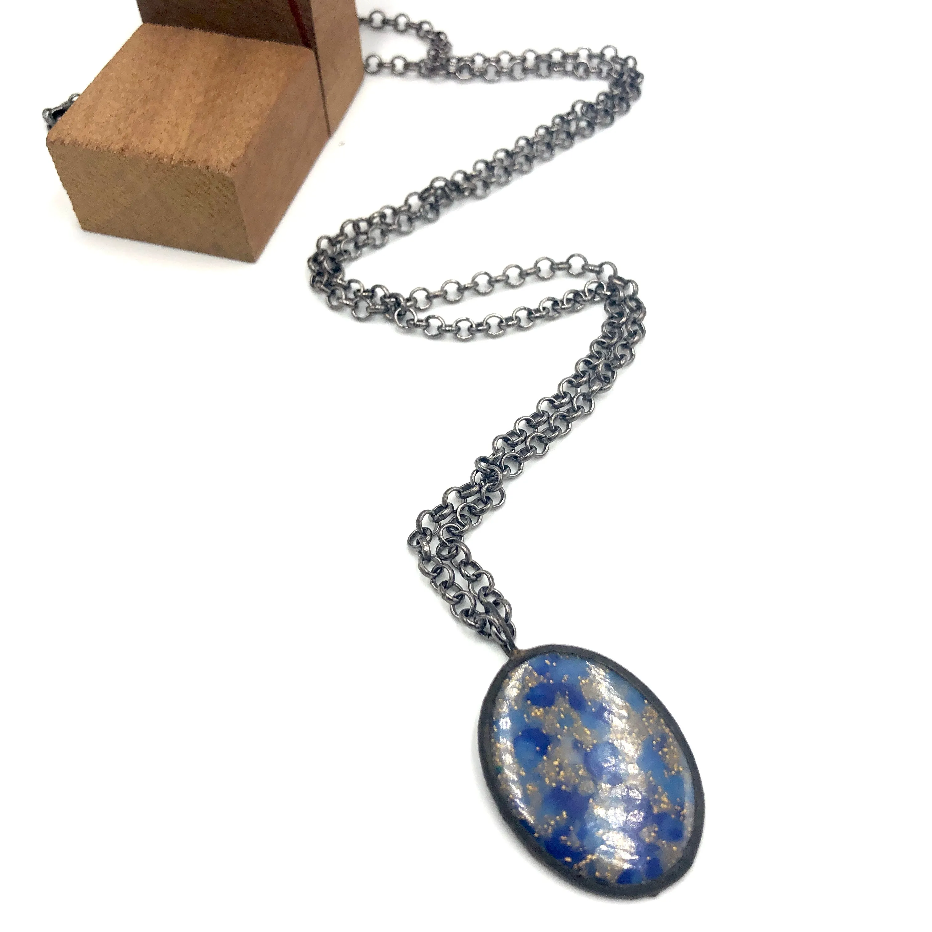 Blue & Bling Oval Mosaic Layering Necklace - Final Sale*