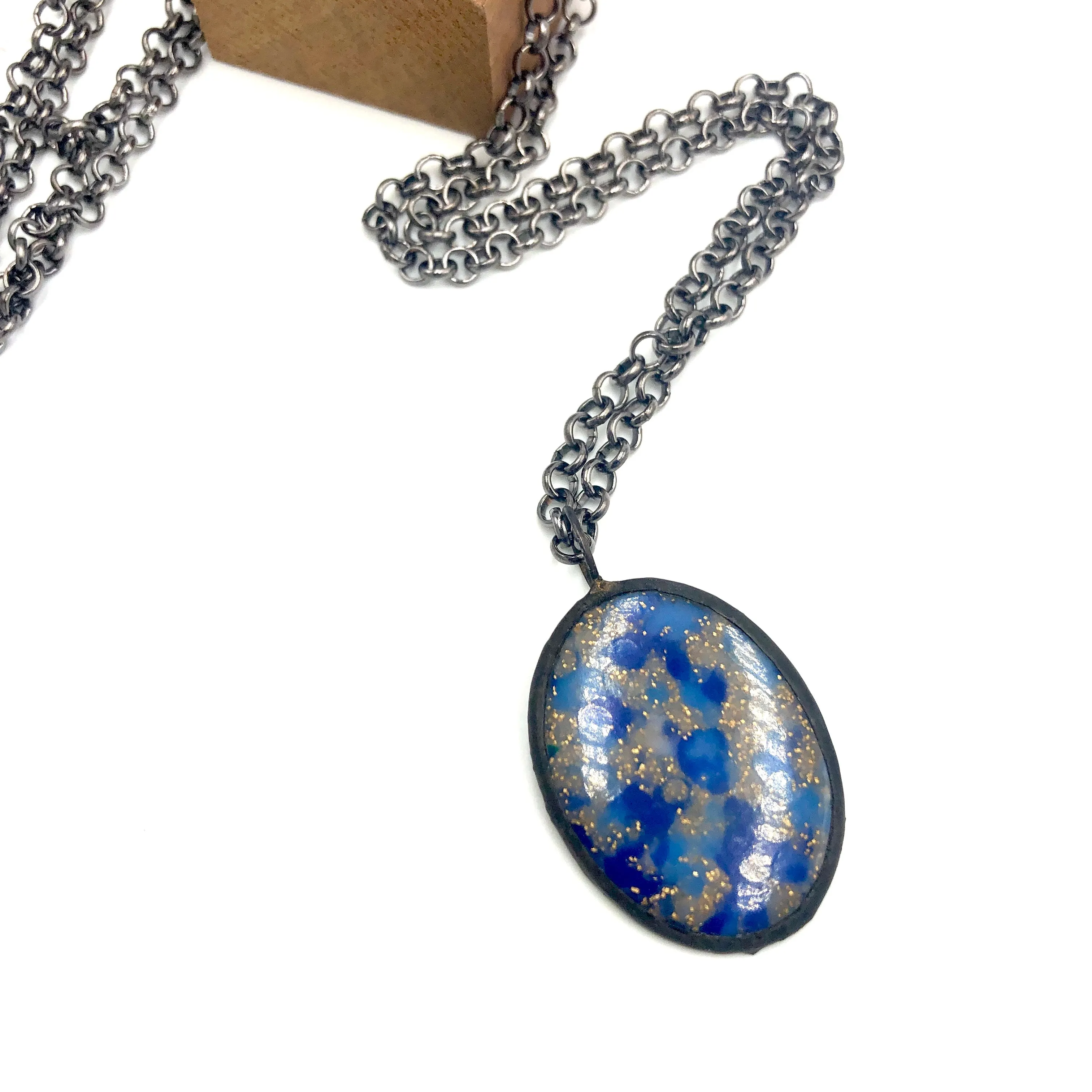 Blue & Bling Oval Mosaic Layering Necklace - Final Sale*