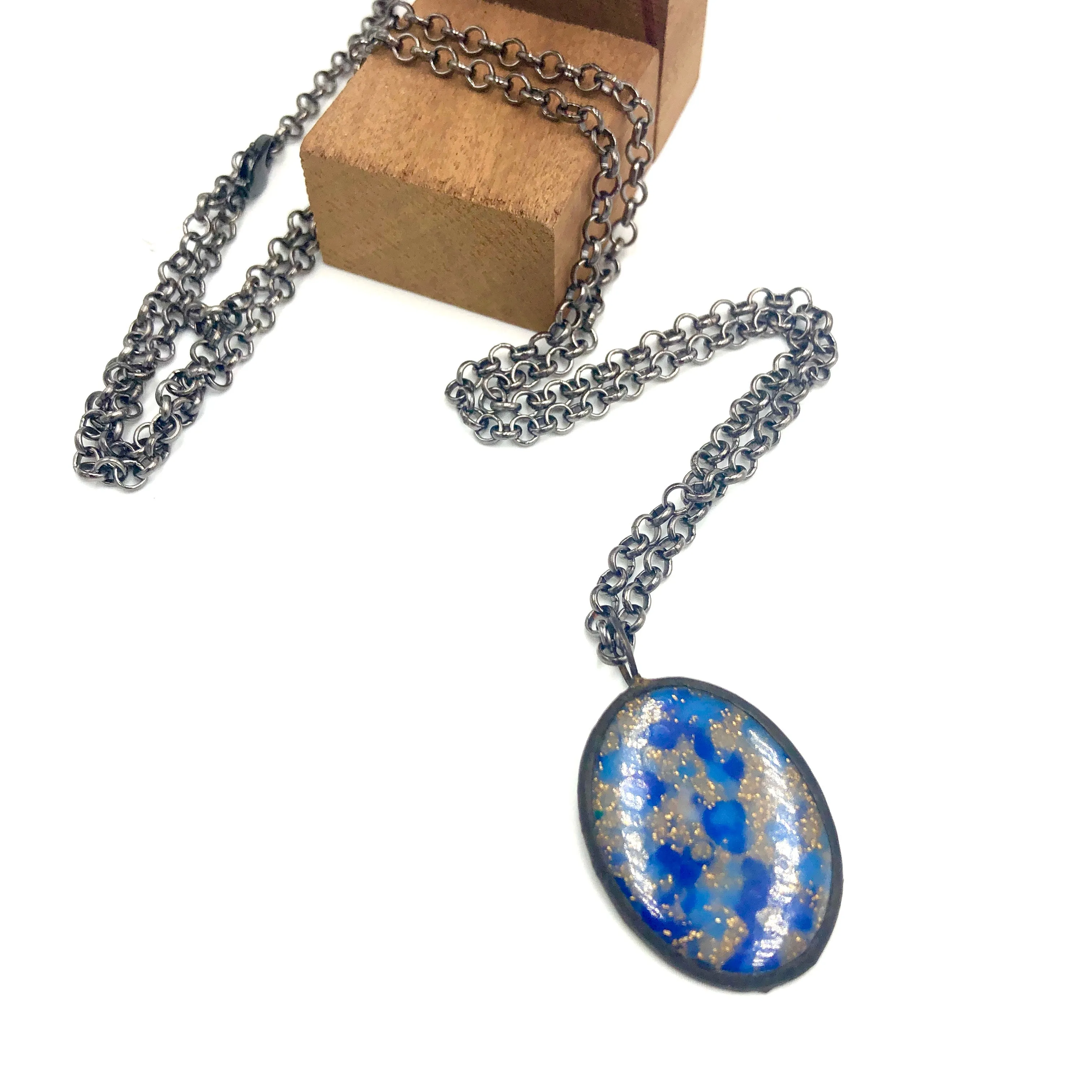 Blue & Bling Oval Mosaic Layering Necklace - Final Sale*