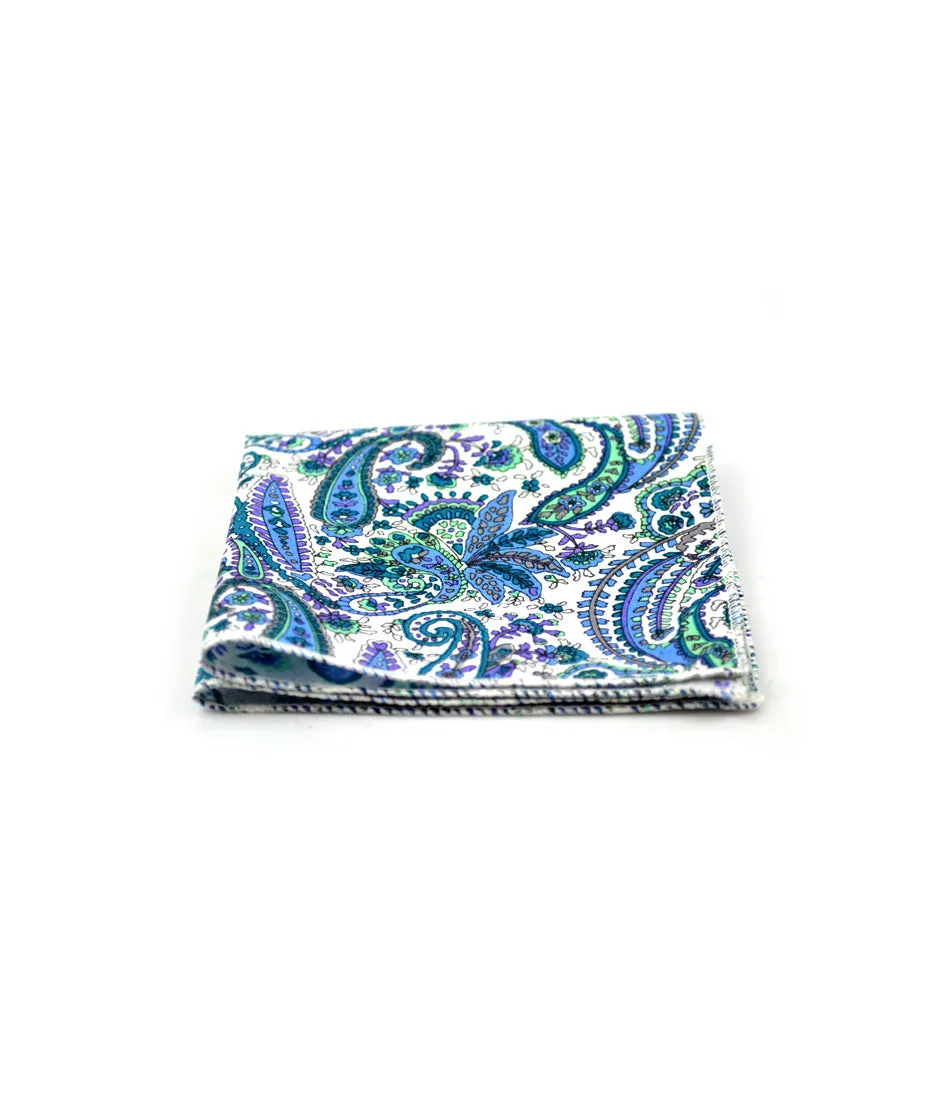 Blue & White Paisley Pocket Square