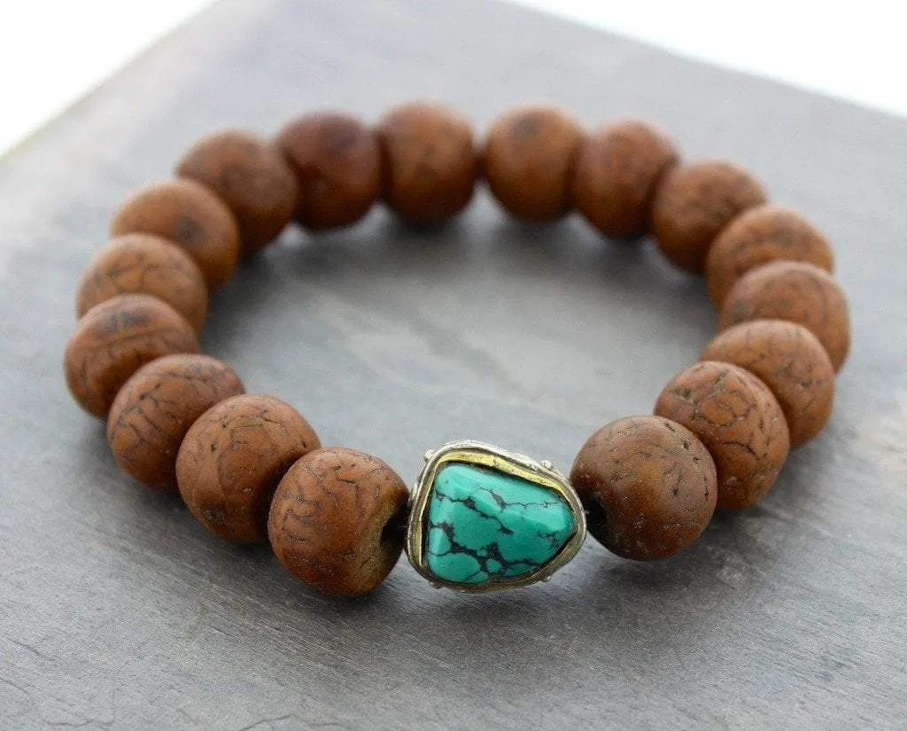 Bodhi Seed and Turquoise Stretchy Wrist Mala