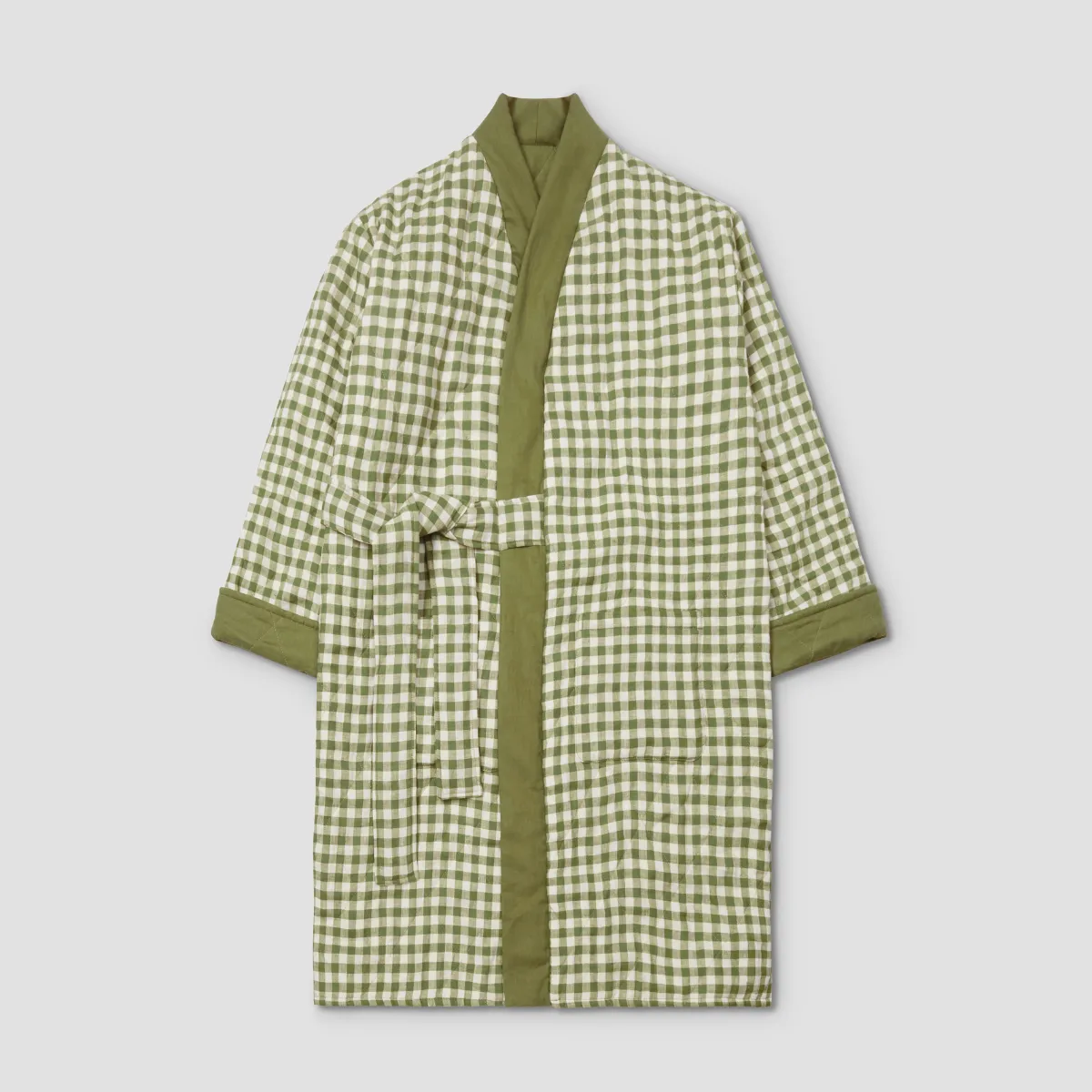 Botanical Green Gingham Linen Housecoat