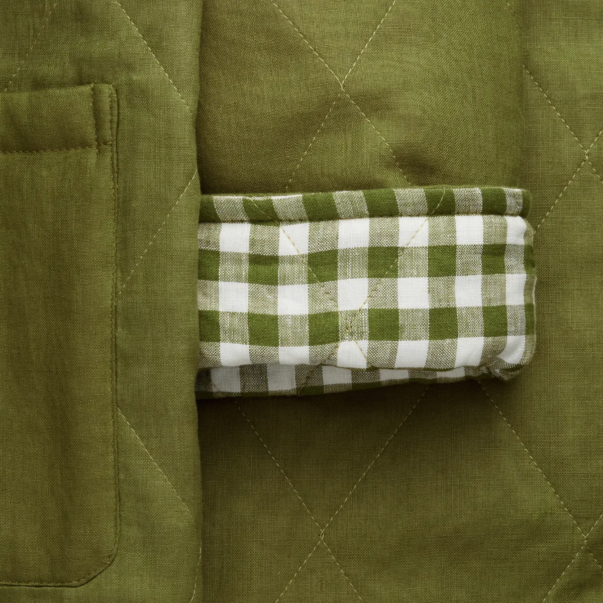 Botanical Green Gingham Linen Housecoat