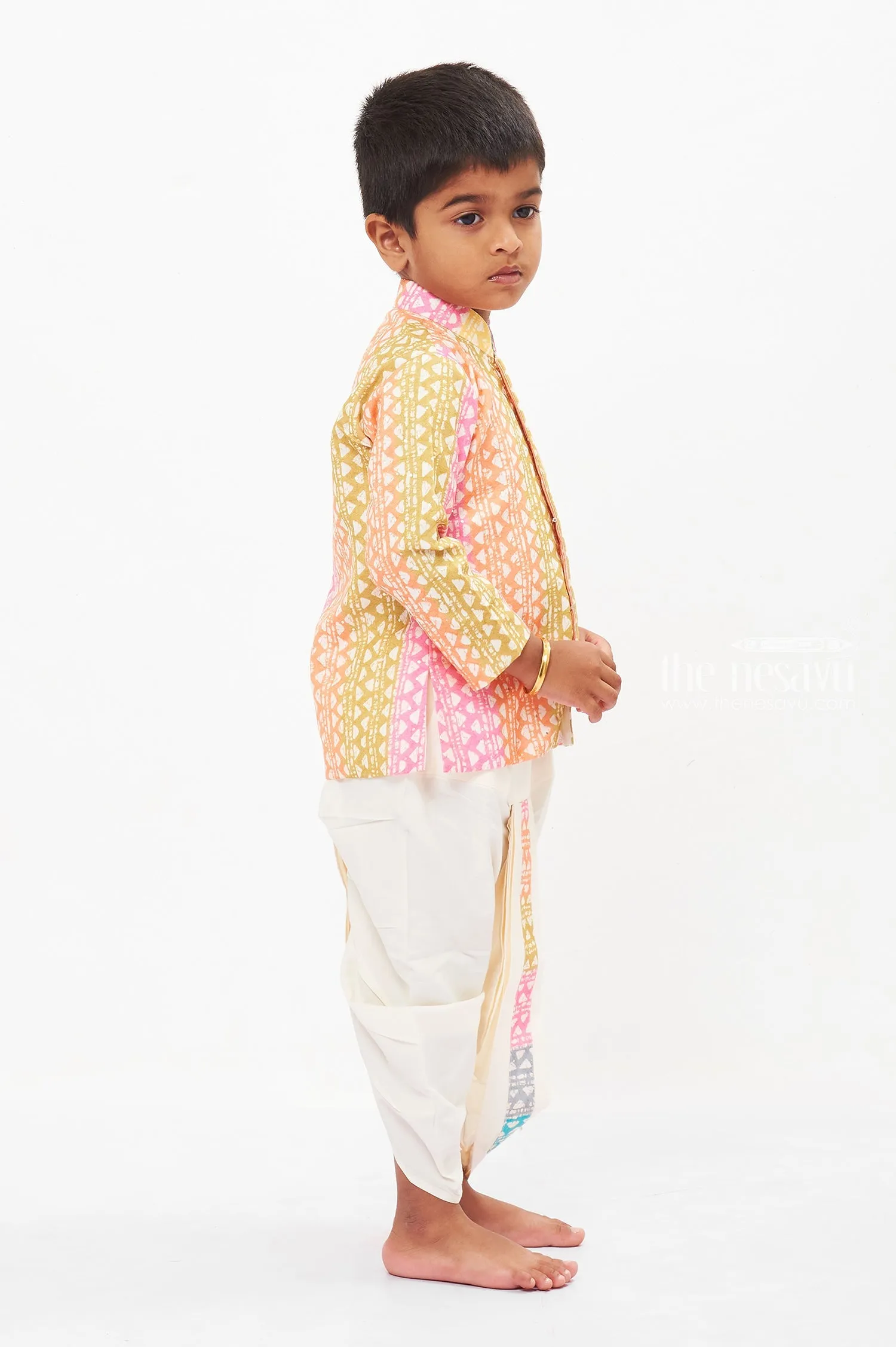 Boys Geometric Print Kurta and Dhoti Set - Colorful Traditional Attire