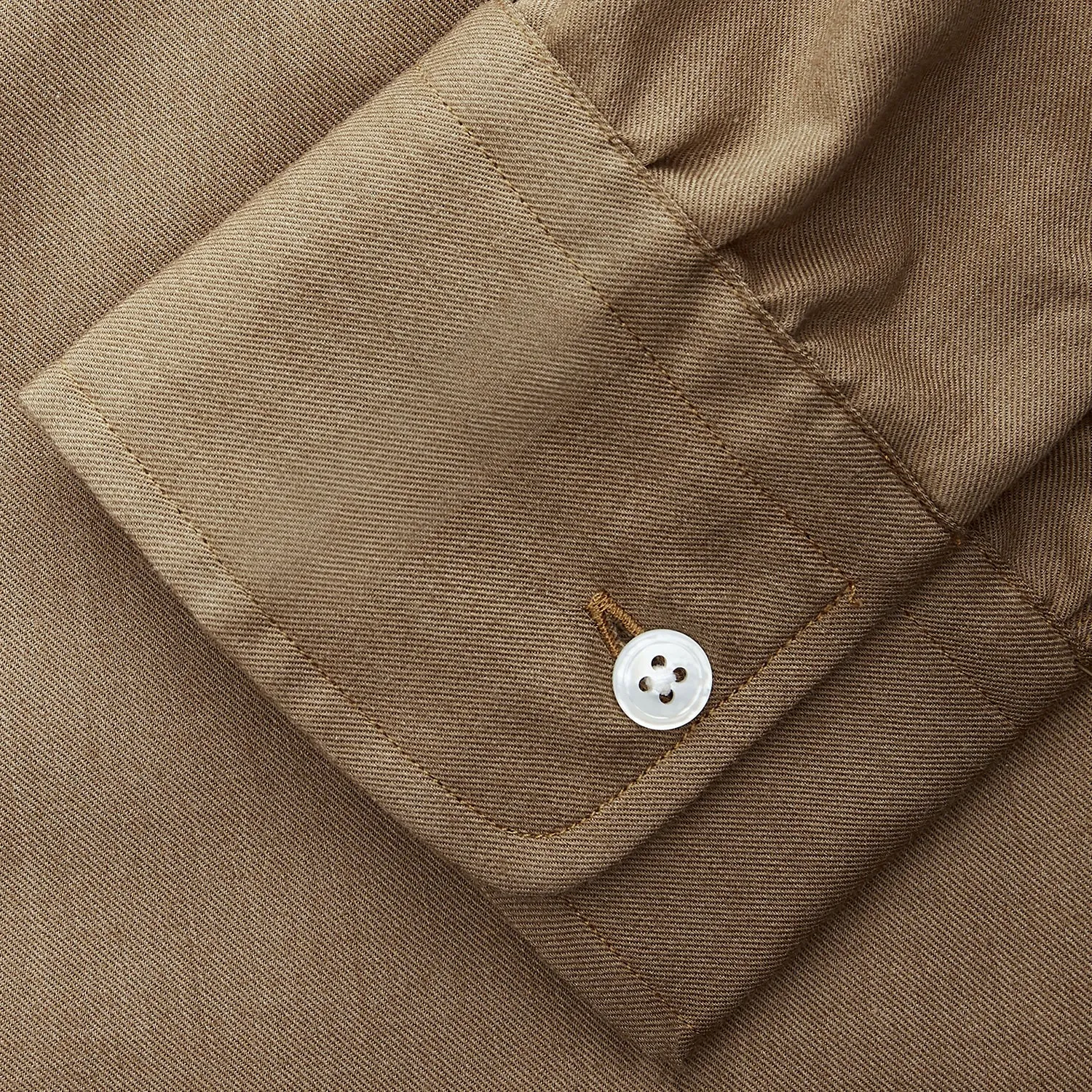 Brown Military Weekend Fit Cotton & Wool Shirt with Stand Collar and 1 Button Cuffs