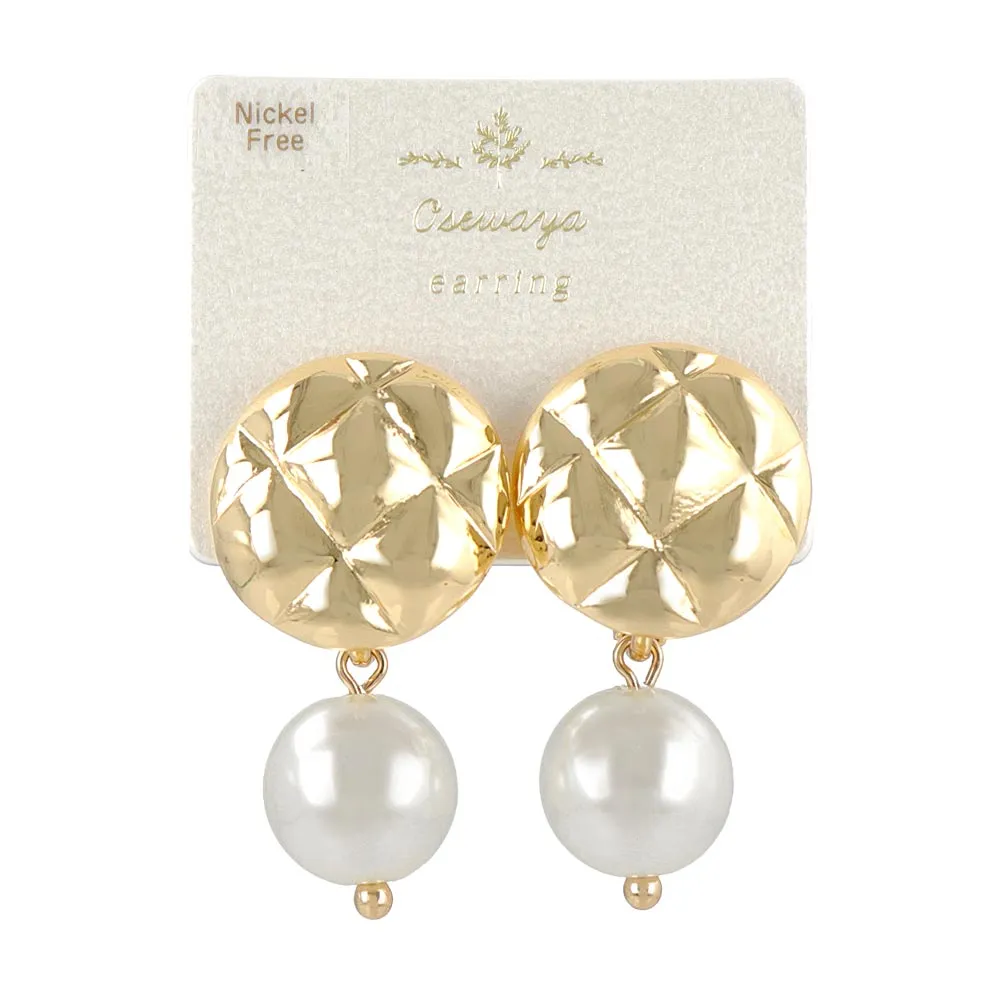 Button and Pearl Clip On Earrings