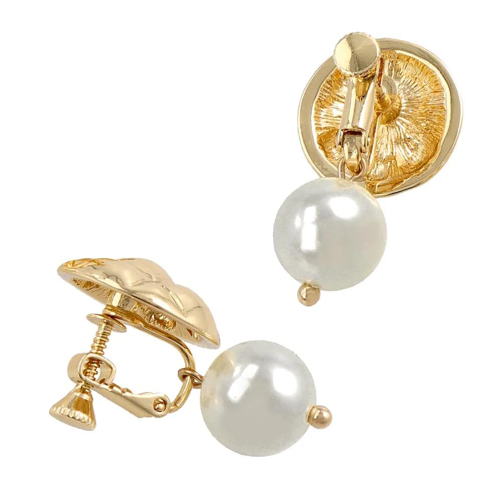 Button and Pearl Clip On Earrings