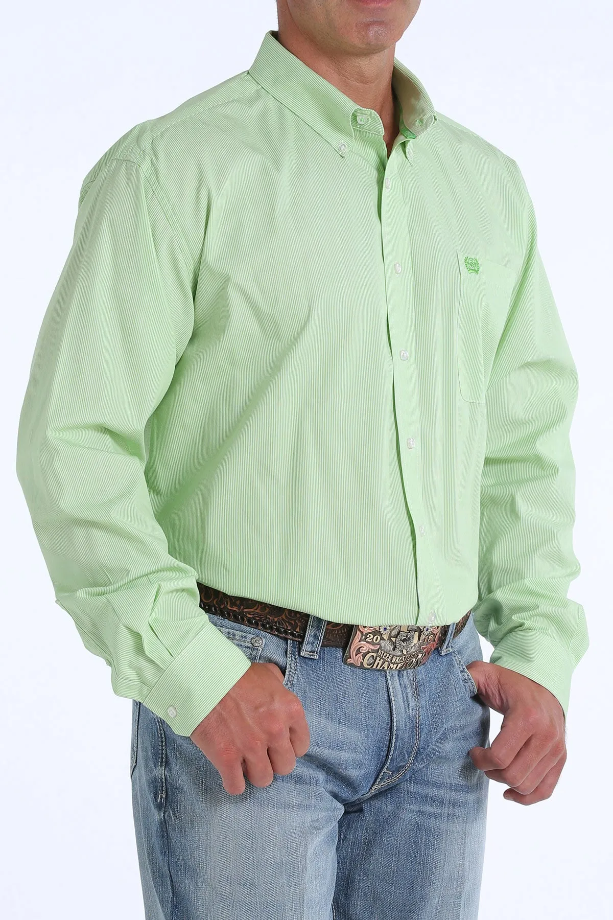 Cinch Men's Lime Green Pinstripe Button-Down Shirt