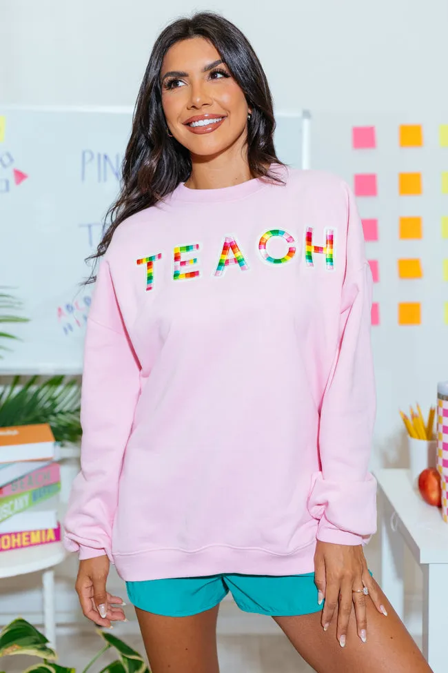 Classroom Colors Chenille Patch Light Pink Oversized Graphic Sweatshirt