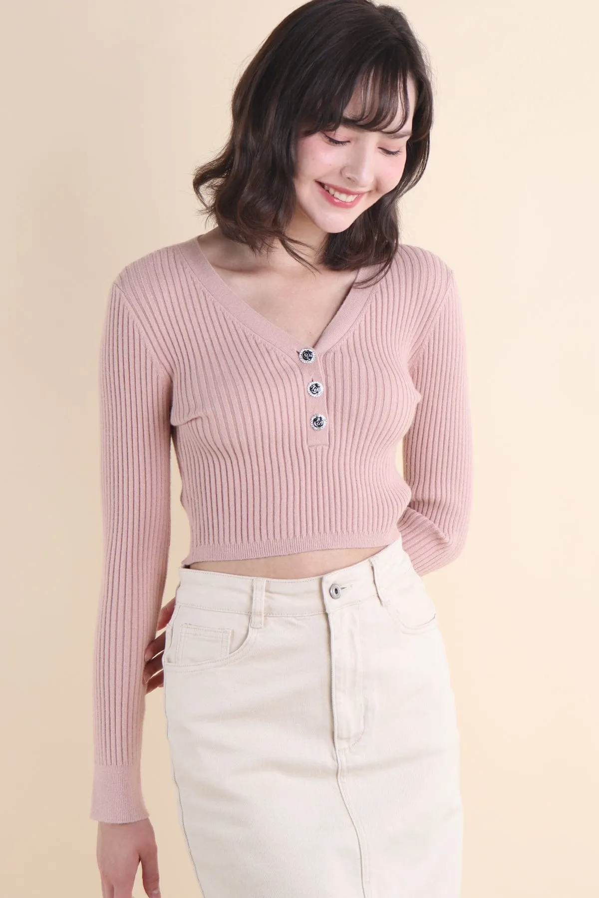 COCO RIBBED KNIT TOP IN PINK