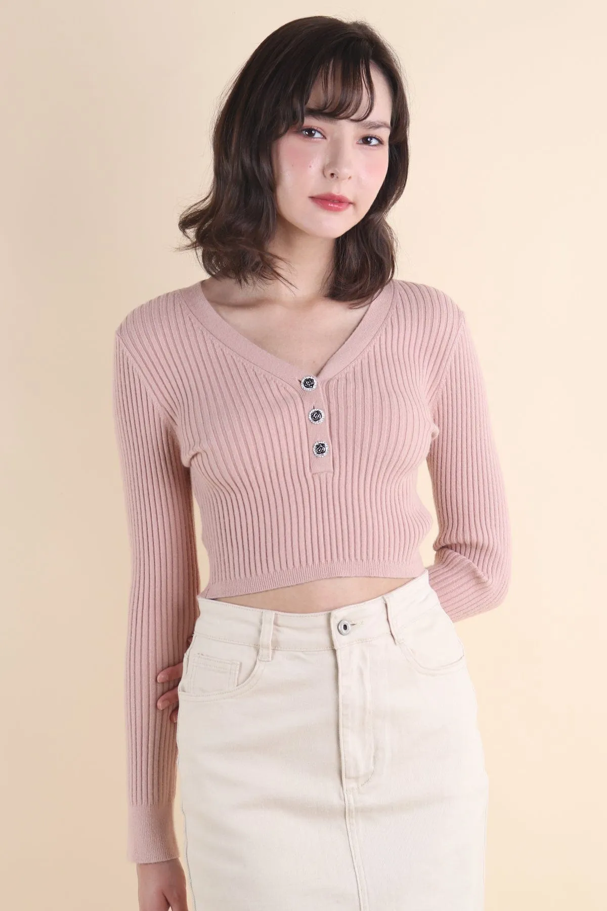 COCO RIBBED KNIT TOP IN PINK