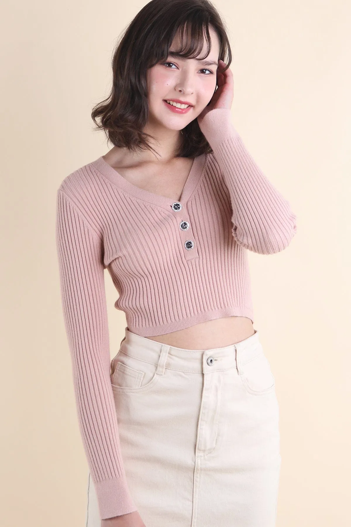 COCO RIBBED KNIT TOP IN PINK