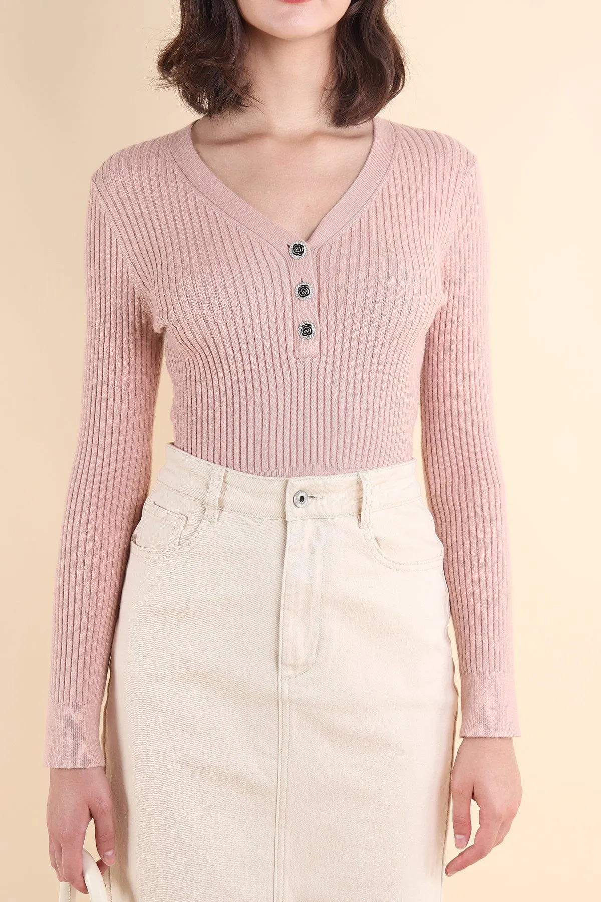 COCO RIBBED KNIT TOP IN PINK