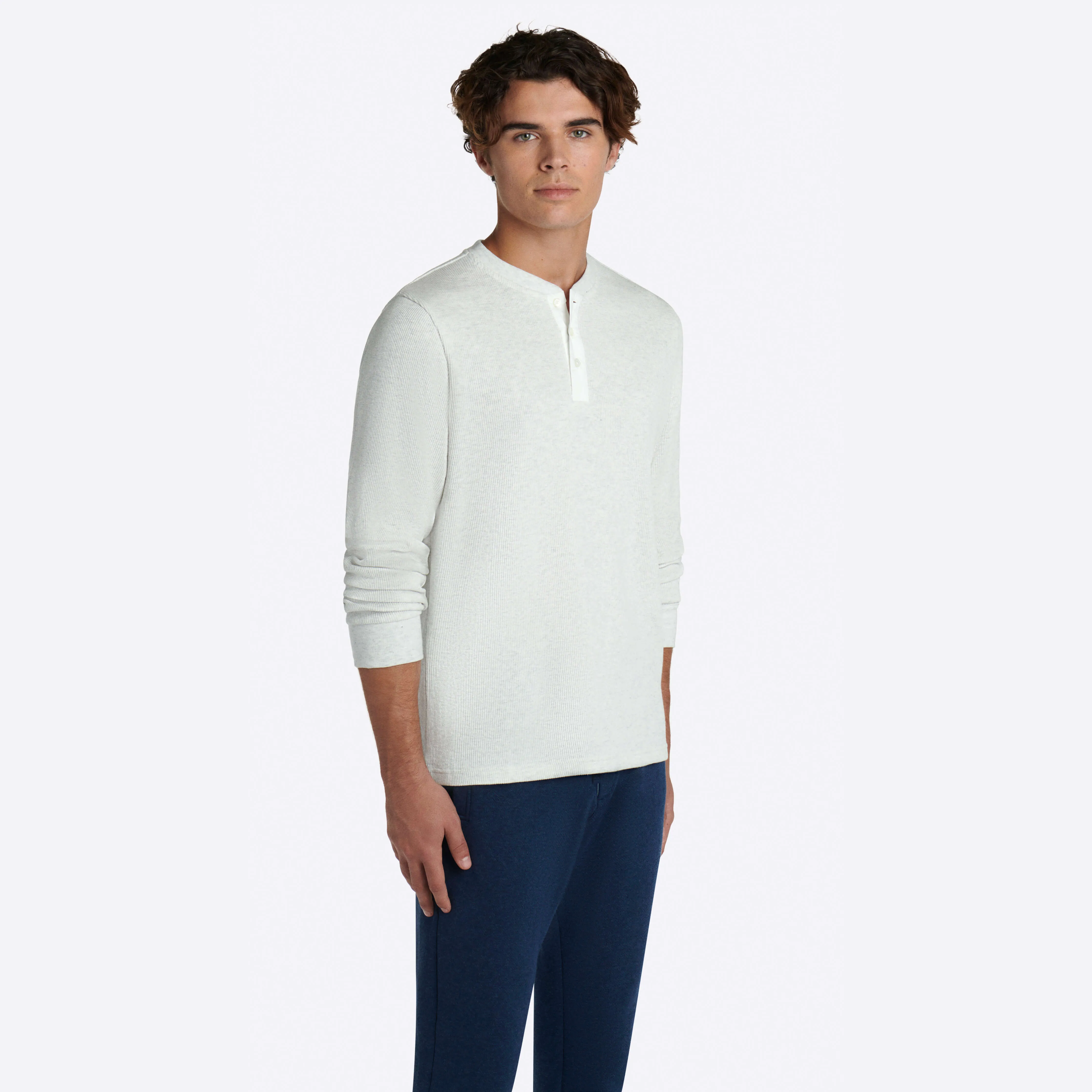 COMFORT Heather Waffle Knit Three Button Henley