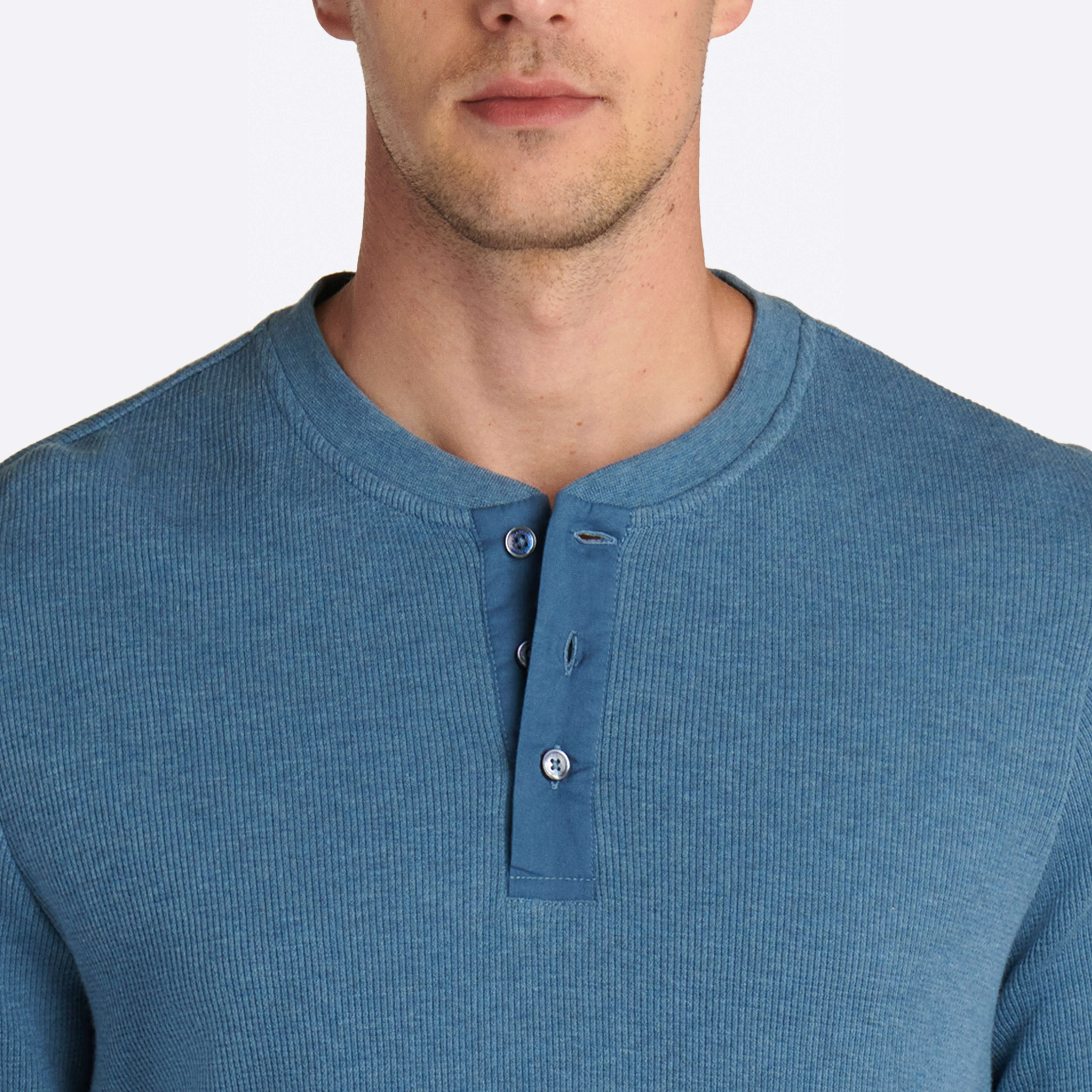 COMFORT Heather Waffle Knit Three Button Henley