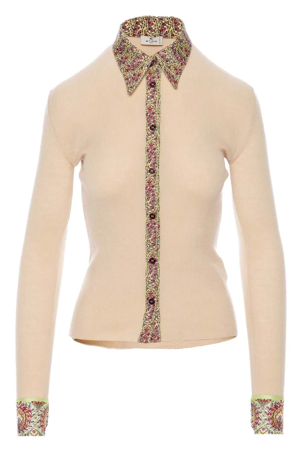 Cream Knit Paisley Button Down Top