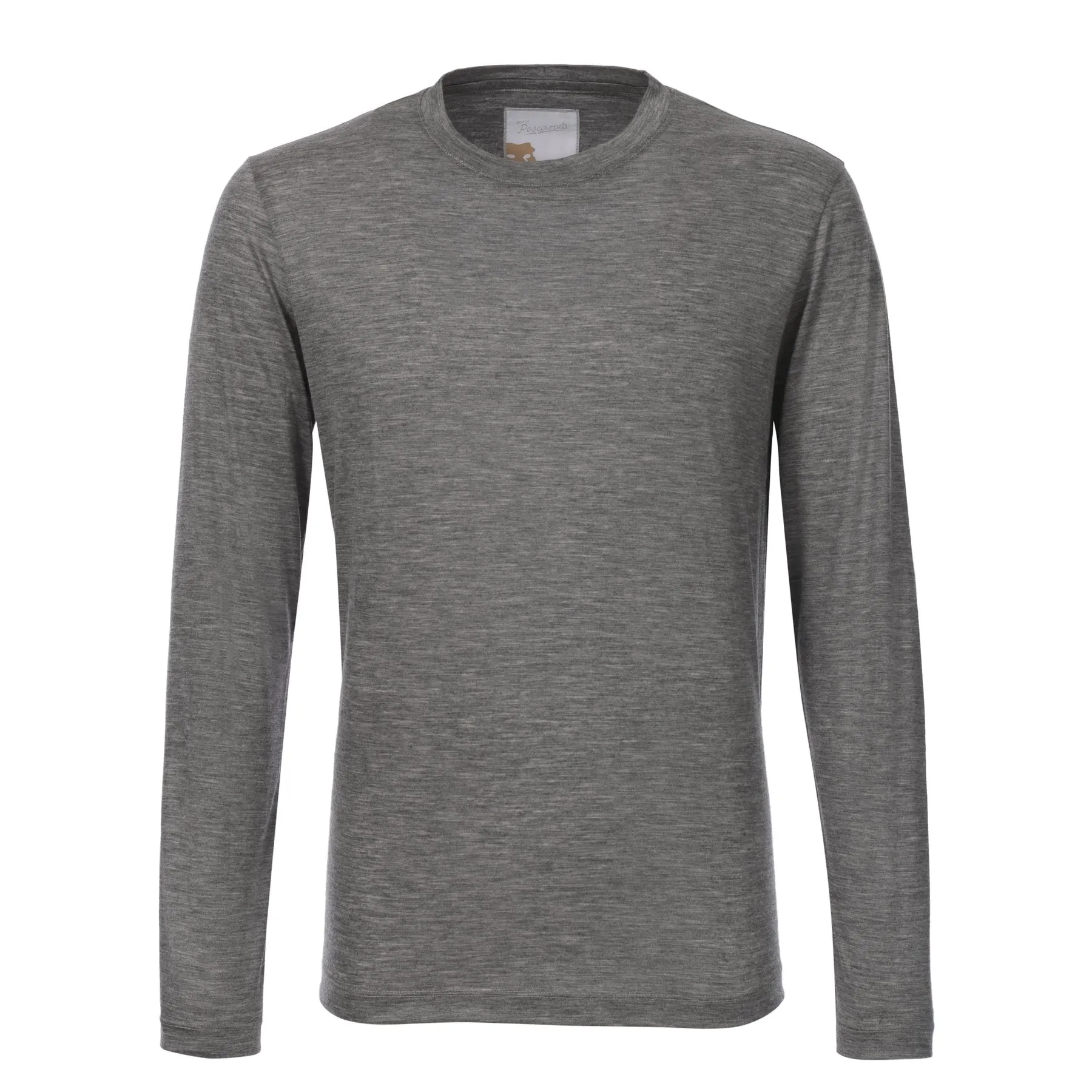 Crew-Neck Cashmere Long Sleeve T-Shirt in Light Grey