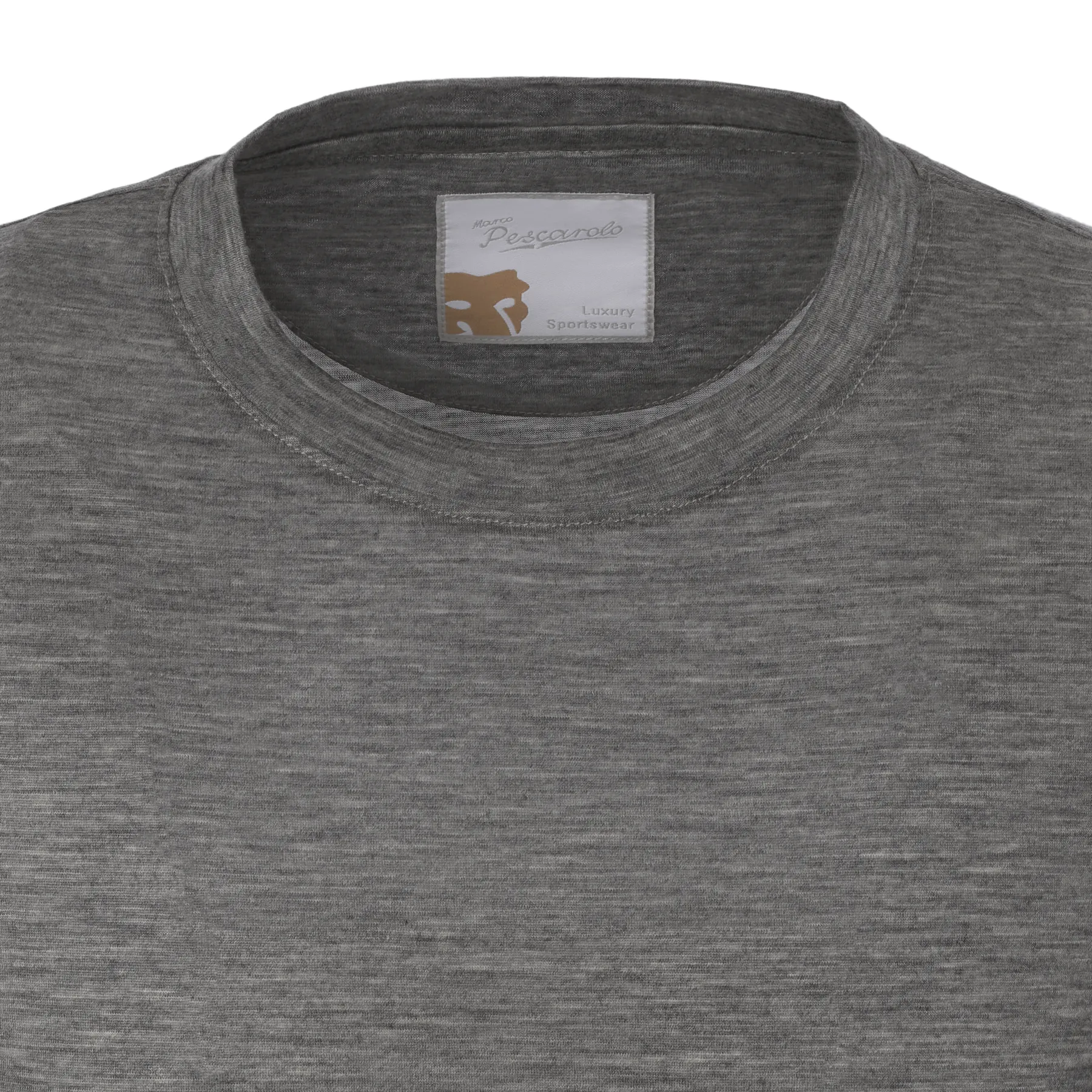 Crew-Neck Cashmere Long Sleeve T-Shirt in Light Grey