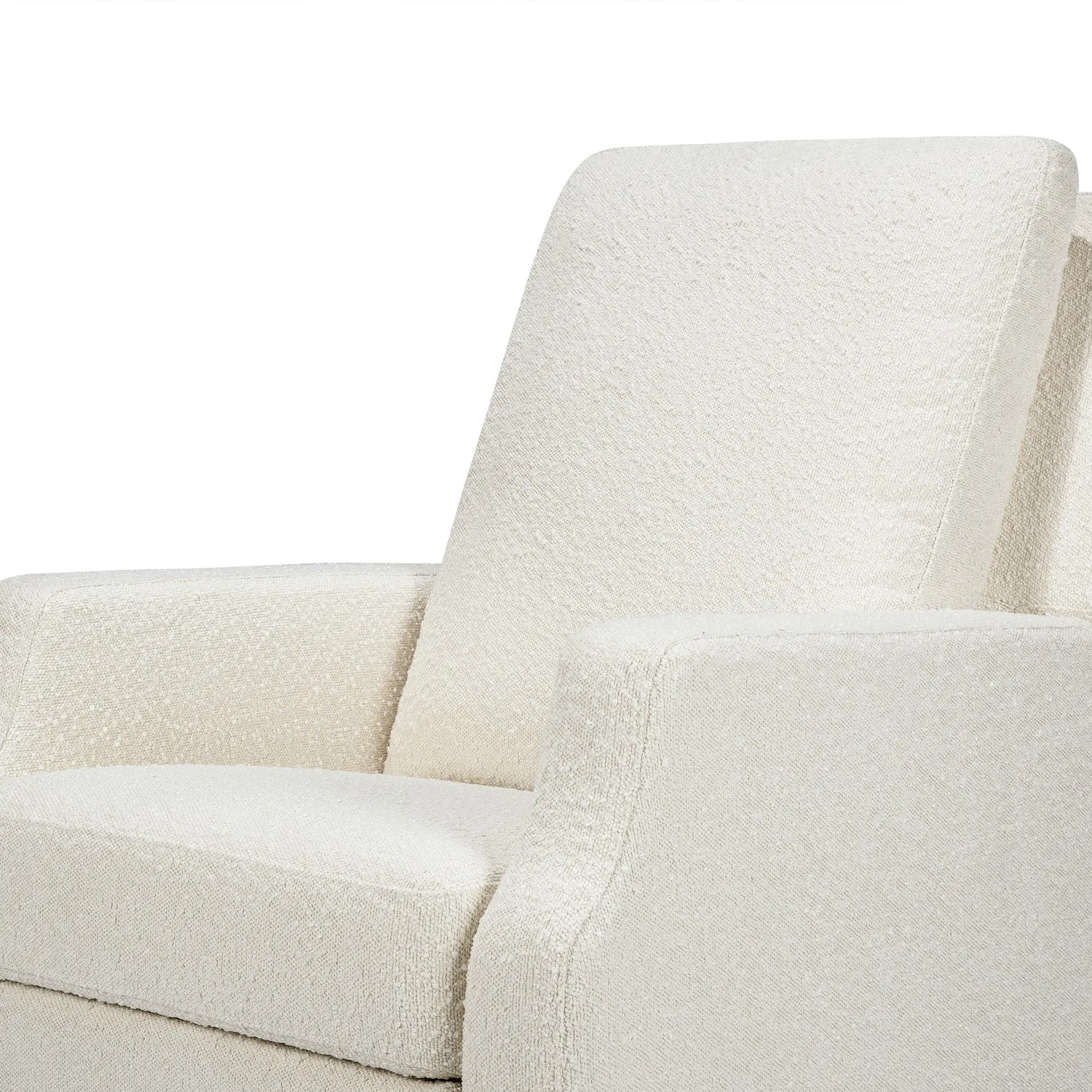 Crewe Recliner   Swivel Glider in Eco-Performance Fabric - Ivory Boucle w/ Light Wood Base