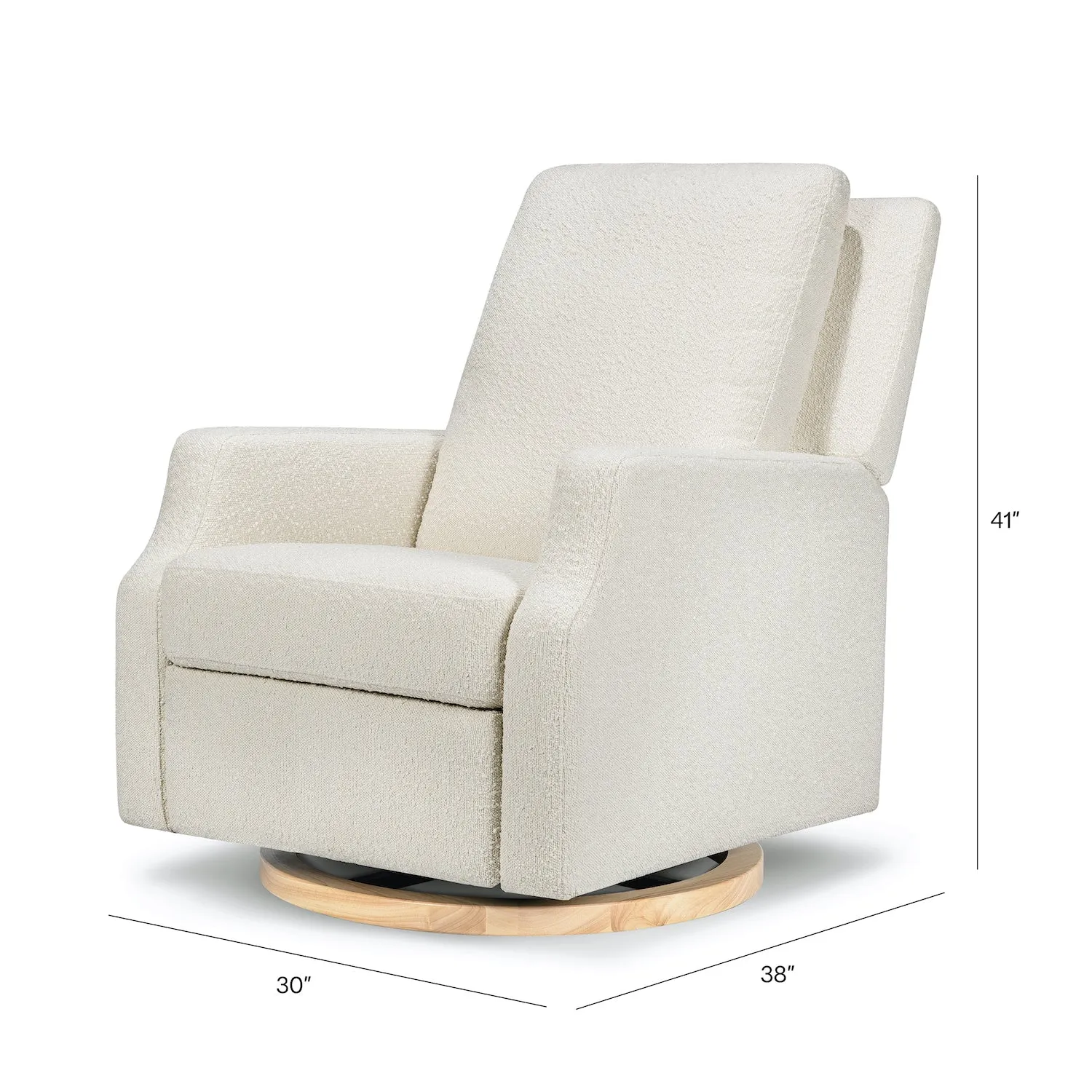 Crewe Recliner   Swivel Glider in Eco-Performance Fabric - Ivory Boucle w/ Light Wood Base