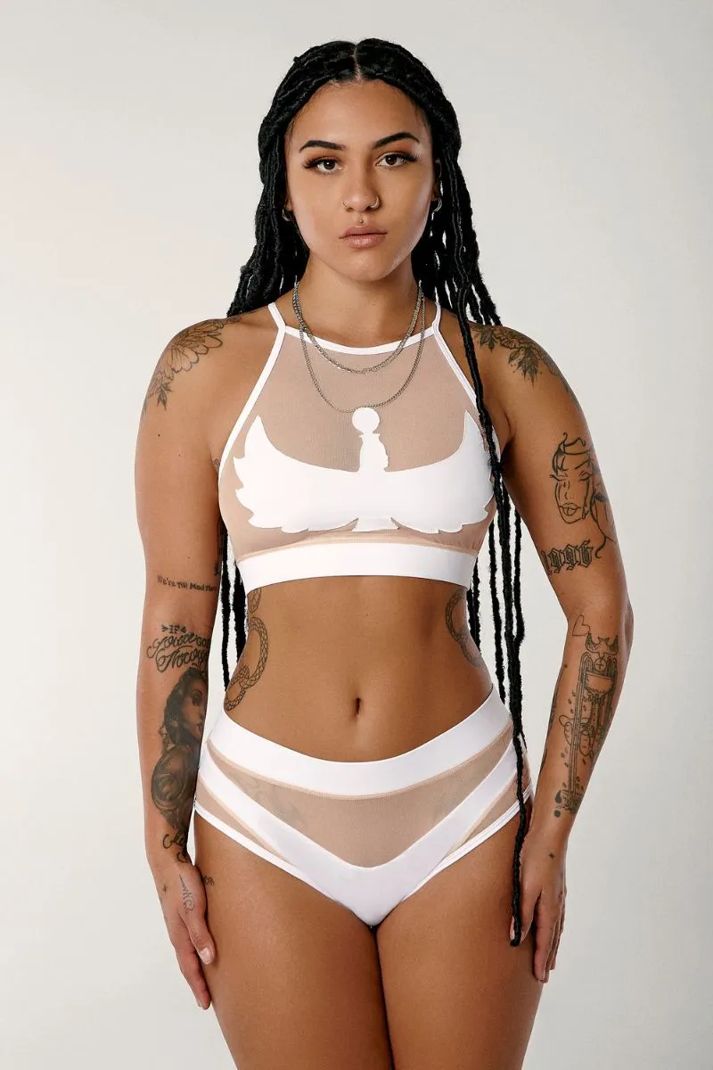 CXIX I S I S Halter Top - White with Sand Mesh