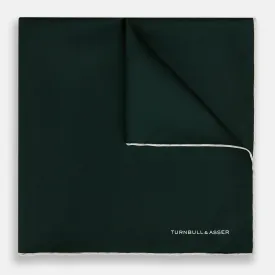 DARK GREEN AND ECRU PIPED SILK POCKET SQUARE