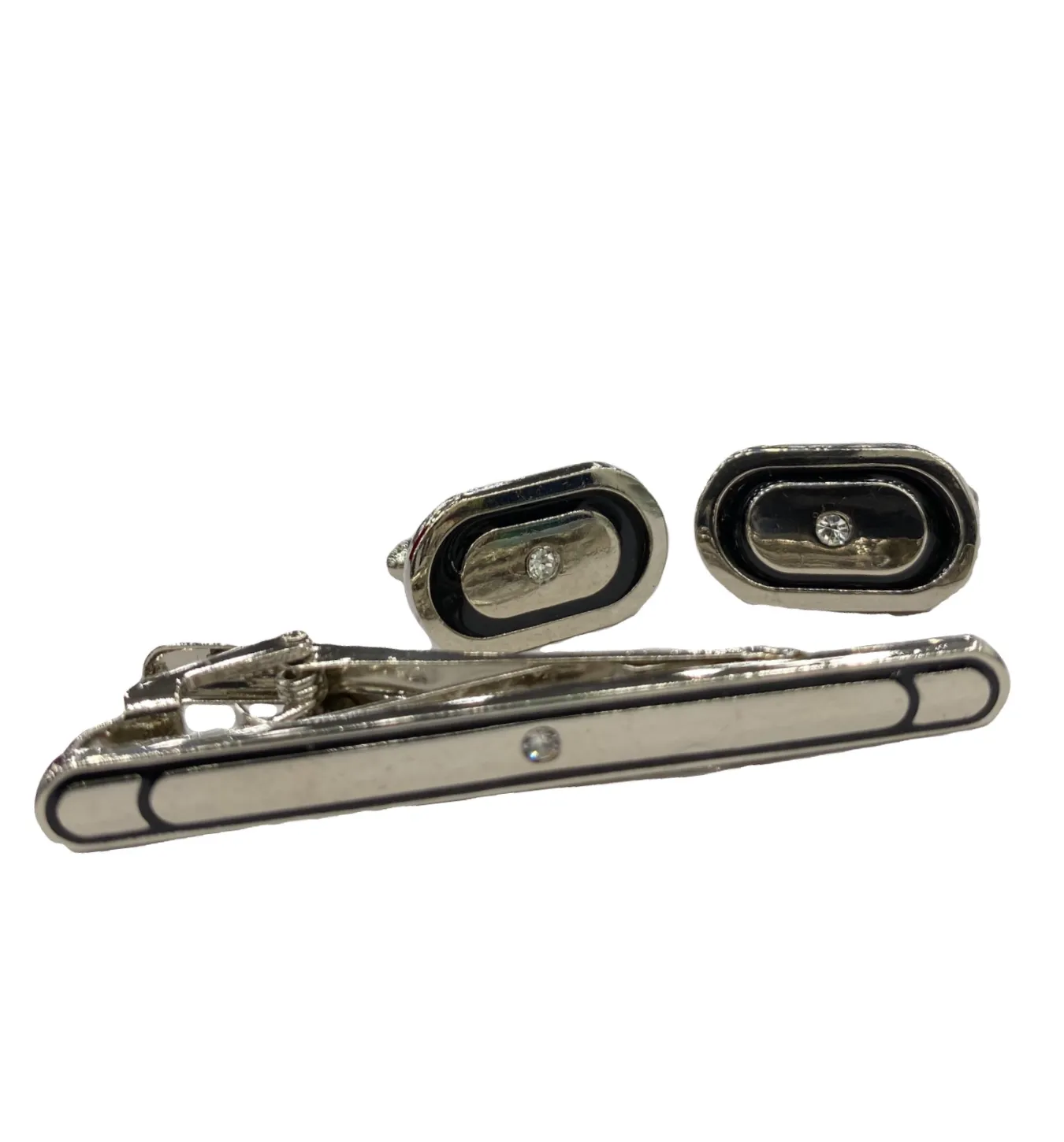 Fratello Cufflink and Tie Clip Combo - Silver & Black CLT12