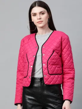 Fuchsia Piping Detail Quilted Jacket