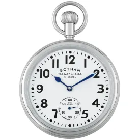 Gotham Men's Stainless Steel 30M WR Mechanical Hand Wind Railroad Pocket Watch # GWC14104S