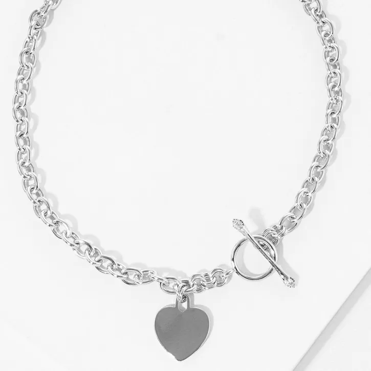 Heart Pendant with Toggle Clasp-White Gold