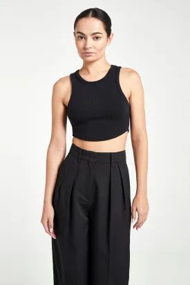 Heavy Ribbed Cropped Vest - Black