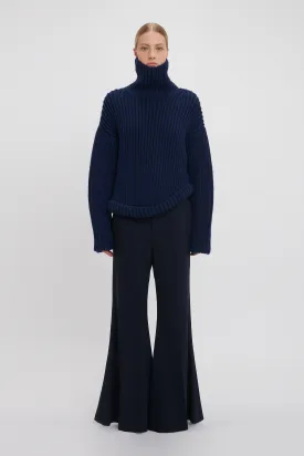 High Neck Knit Jumper In Ink Blue