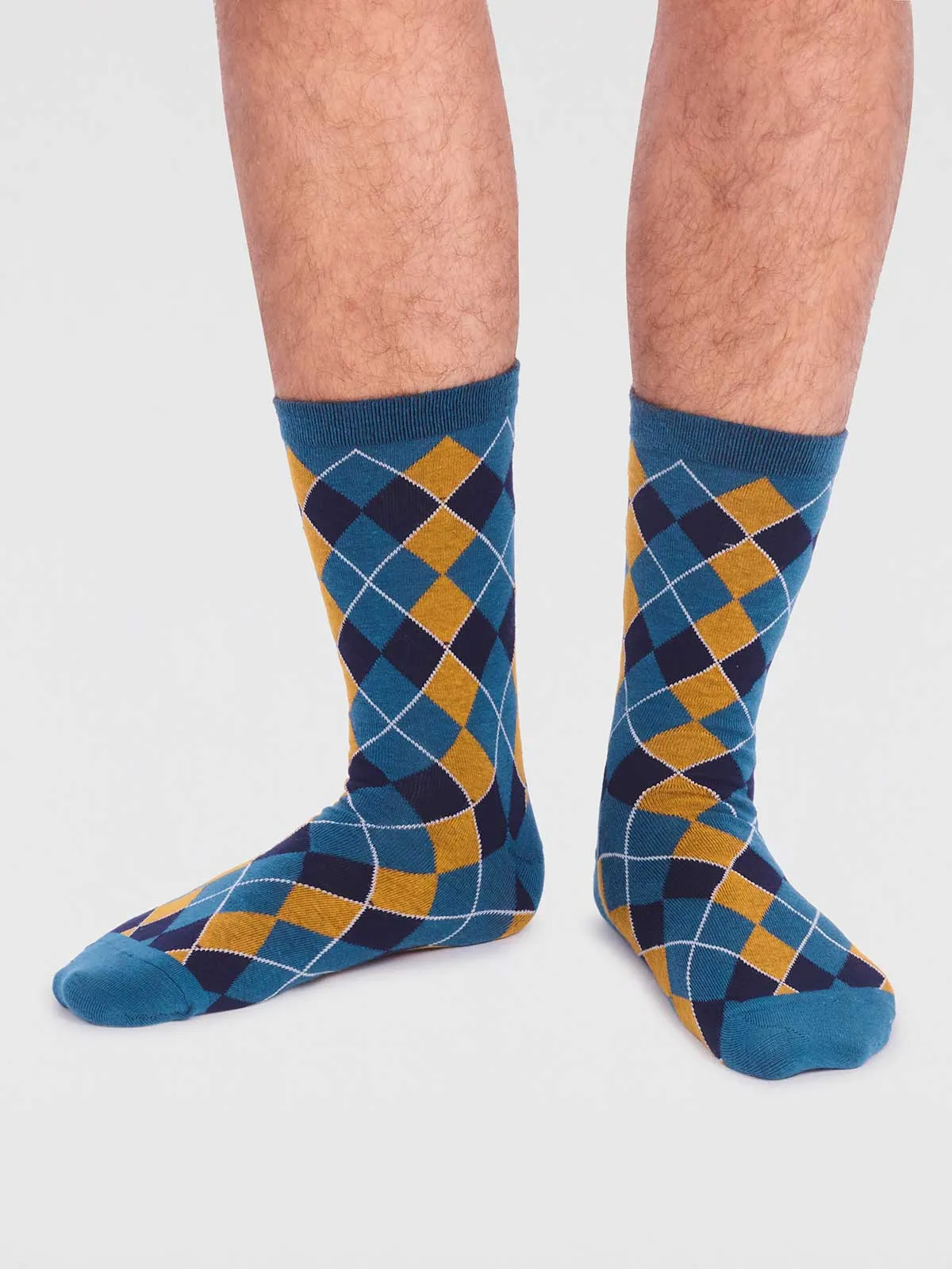 Ivan Organic Cotton Check Socks - Teal Blue