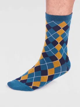 Ivan Organic Cotton Check Socks - Teal Blue