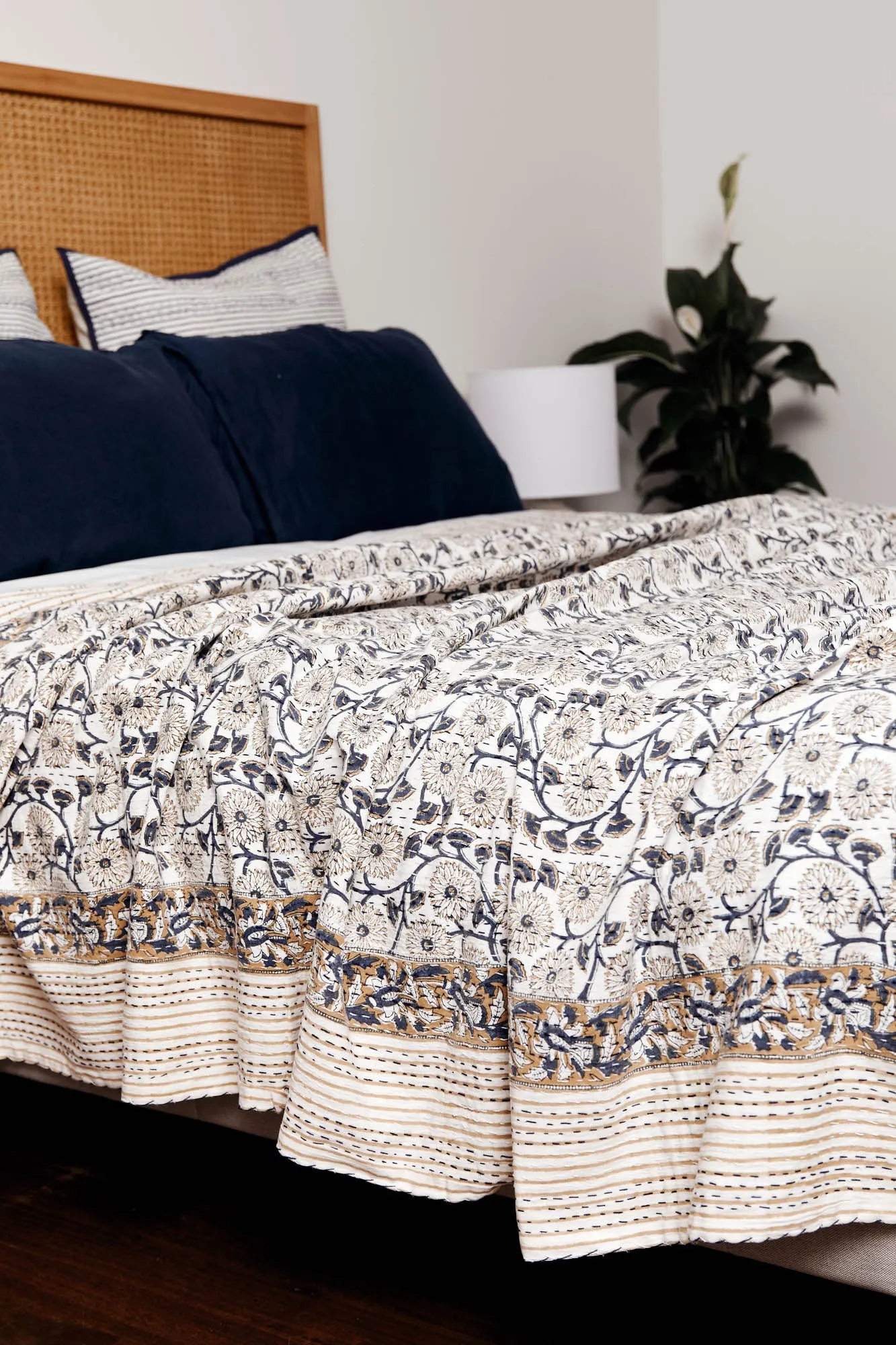 Kantha Quilt Caramel Flowers