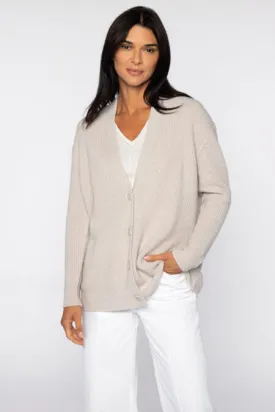 Premium Kinross Cashmere Boyfriend-Style Cable Knit Cardigan