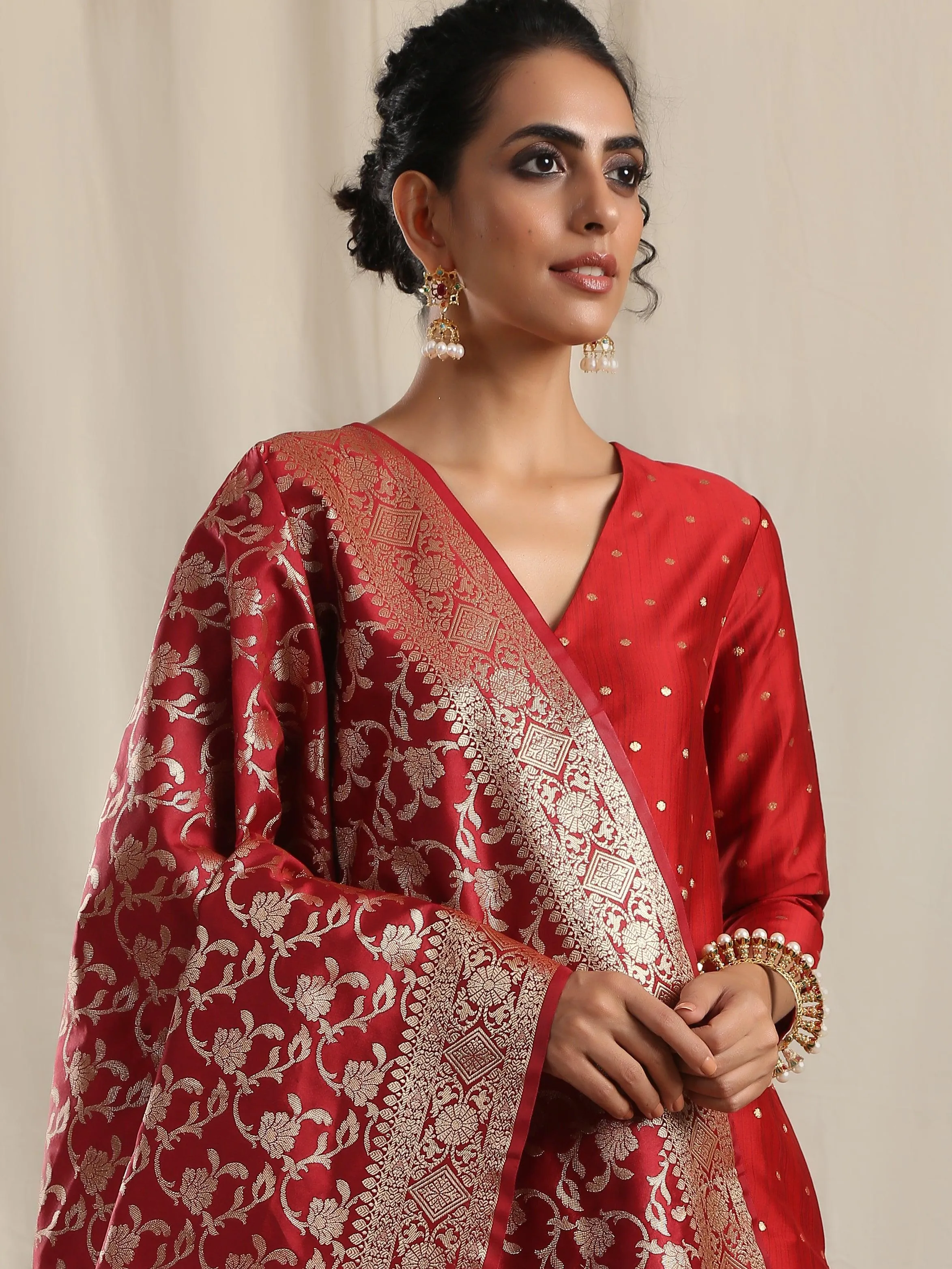 Maroon Brocade Dupatta